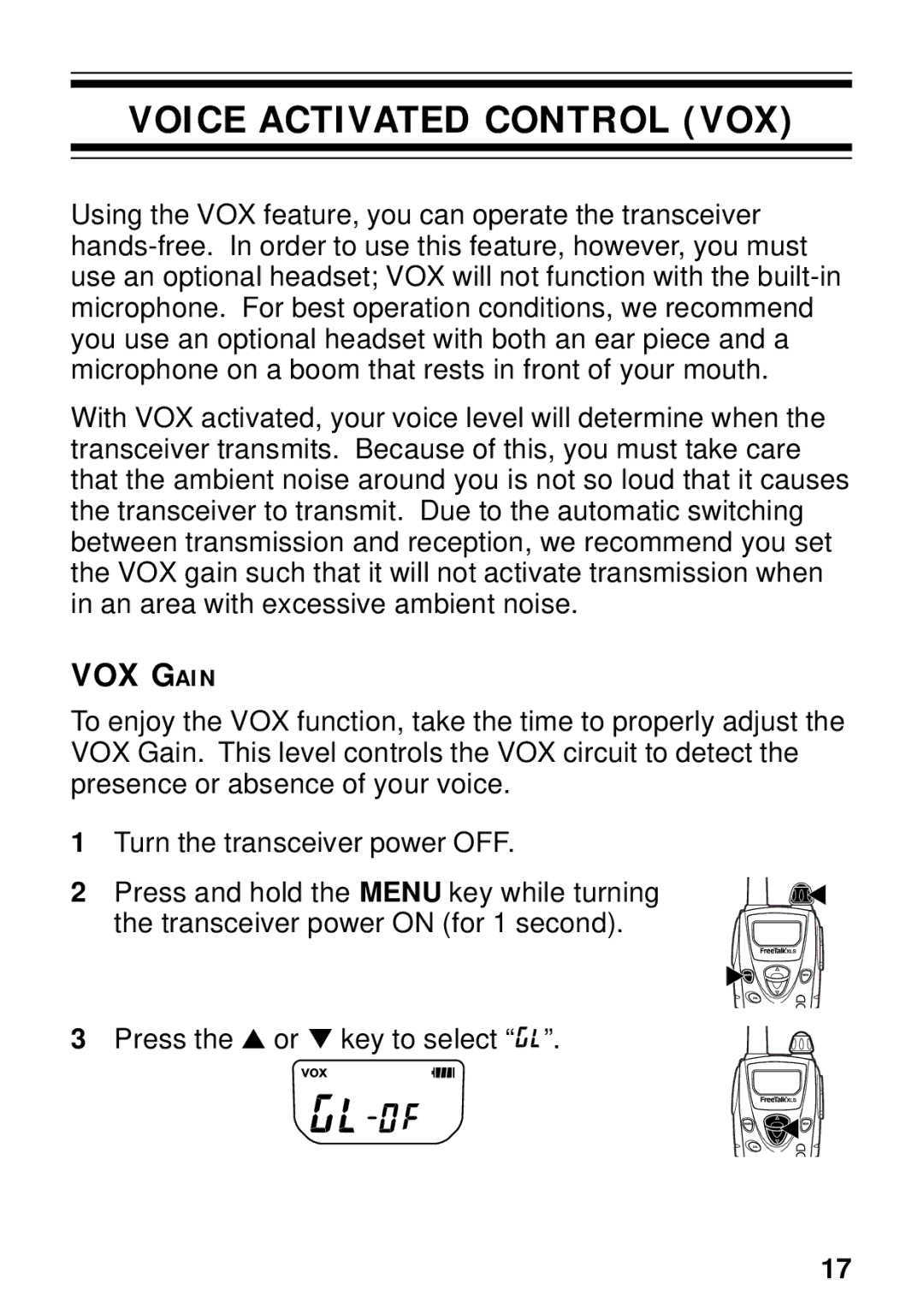 Kenwood TK-3131 instruction manual Voice Activated Control VOX, VOX Gain 