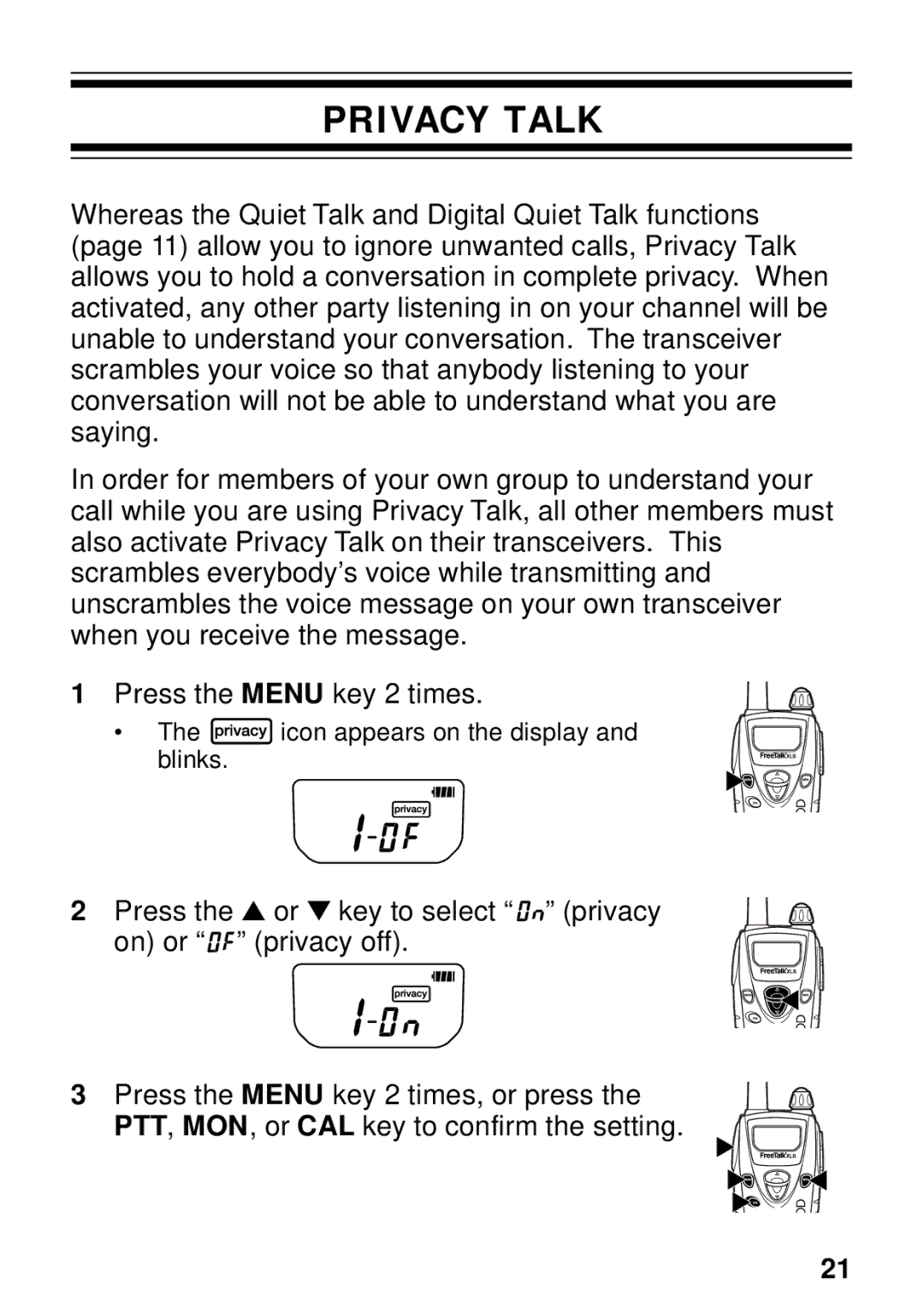 Kenwood TK-3131 instruction manual Privacy Talk 