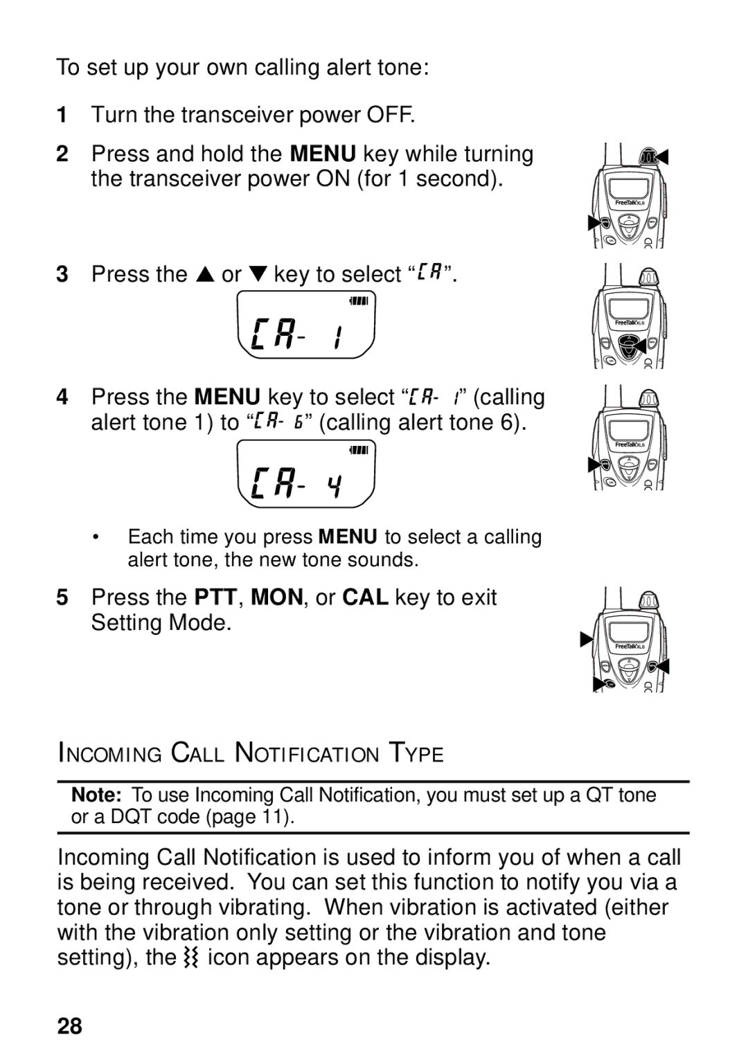 Kenwood TK-3131 instruction manual Incoming Call Notification Type 