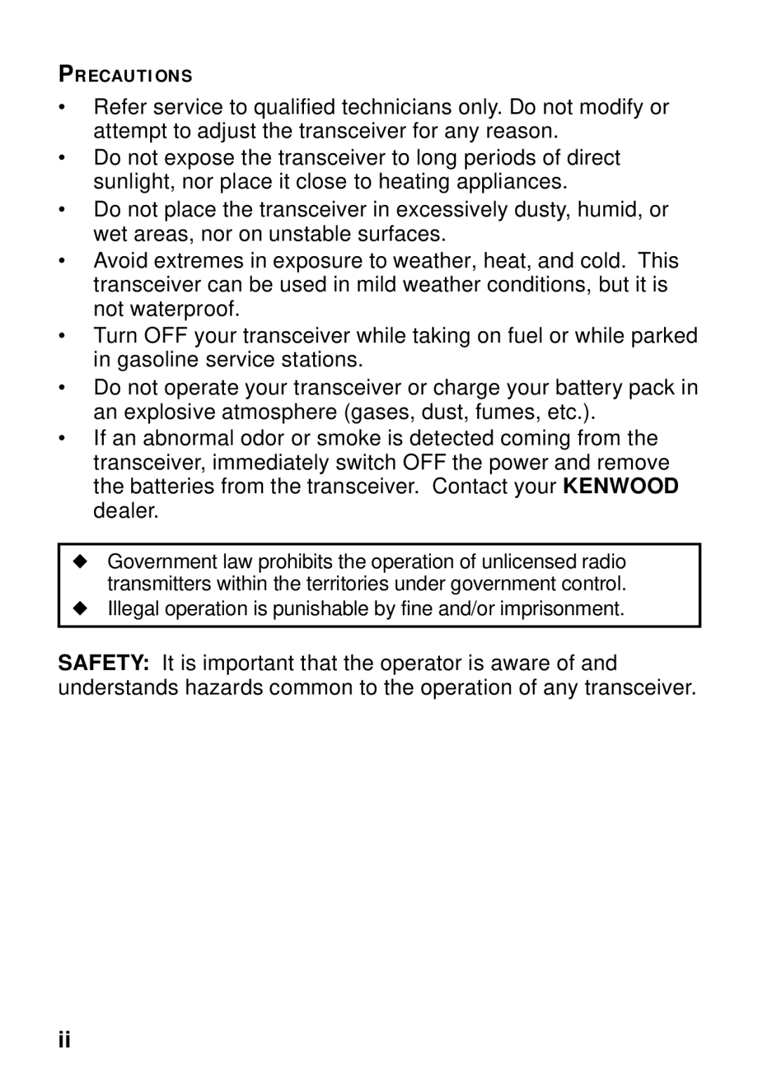 Kenwood TK-3131 instruction manual Precautions 