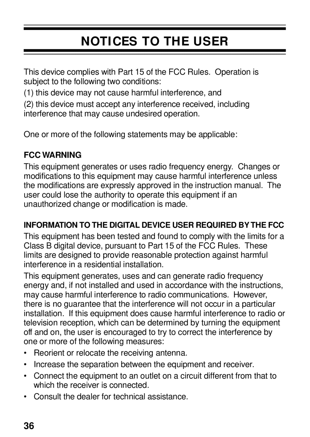 Kenwood TK-3131 instruction manual FCC Warning 