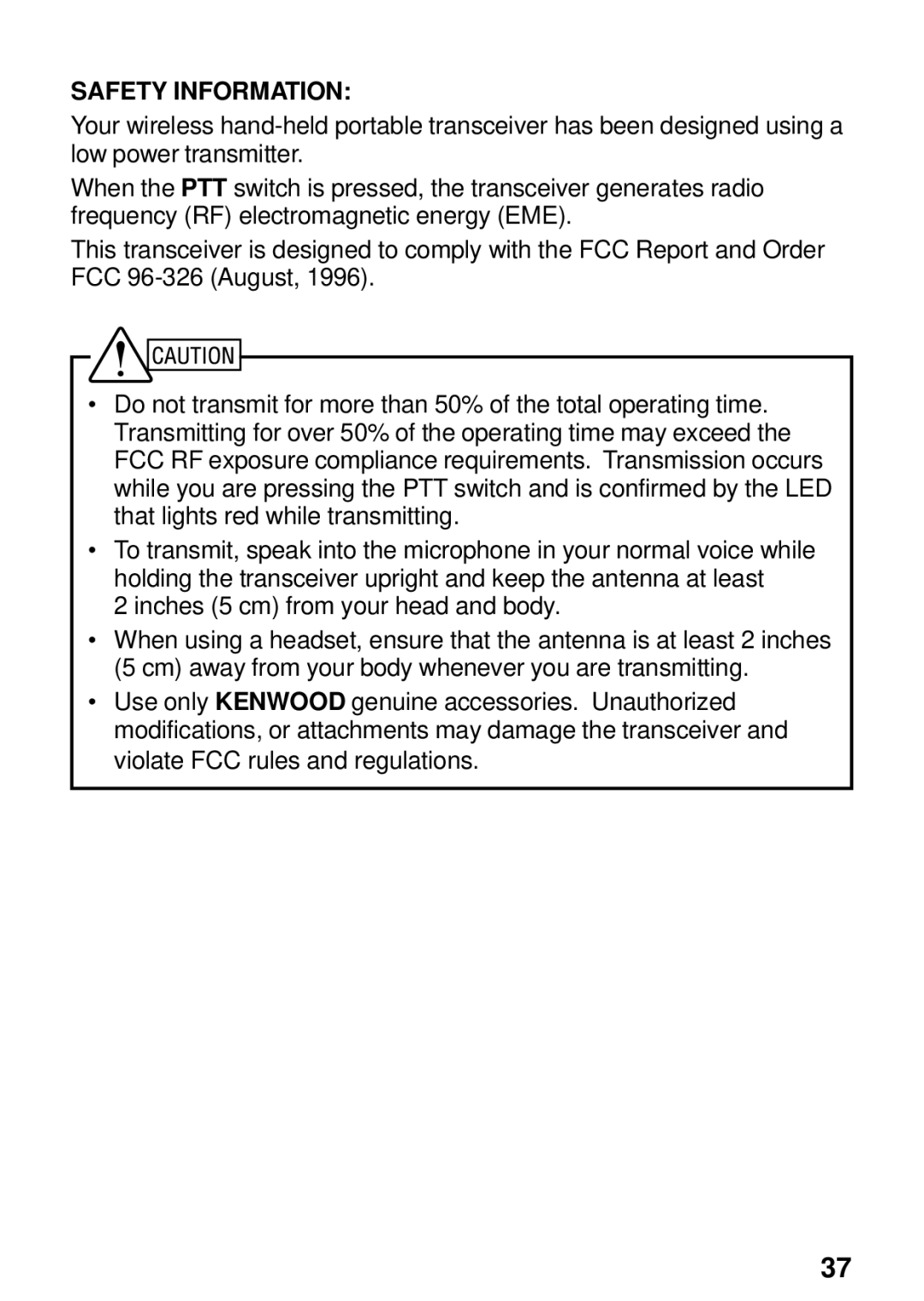 Kenwood TK-3131 instruction manual Safety Information 