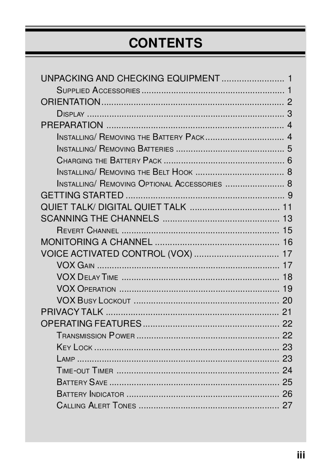 Kenwood TK-3131 instruction manual Contents 