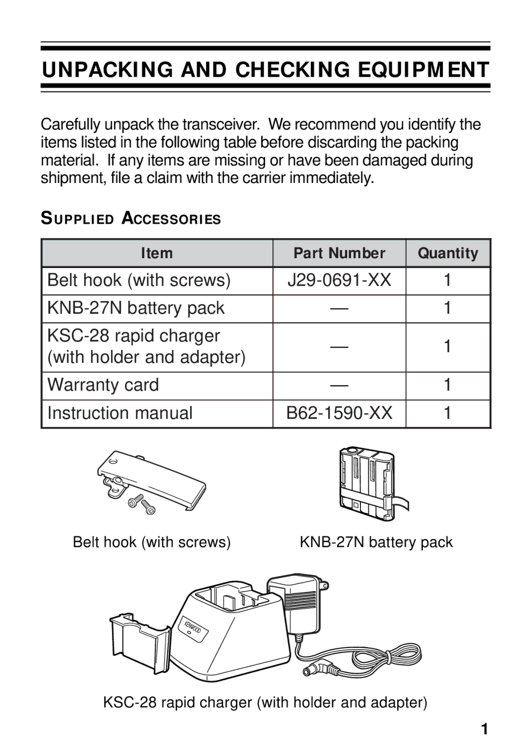 Kenwood TK-3131 instruction manual Unpacking and Checking Equipment 