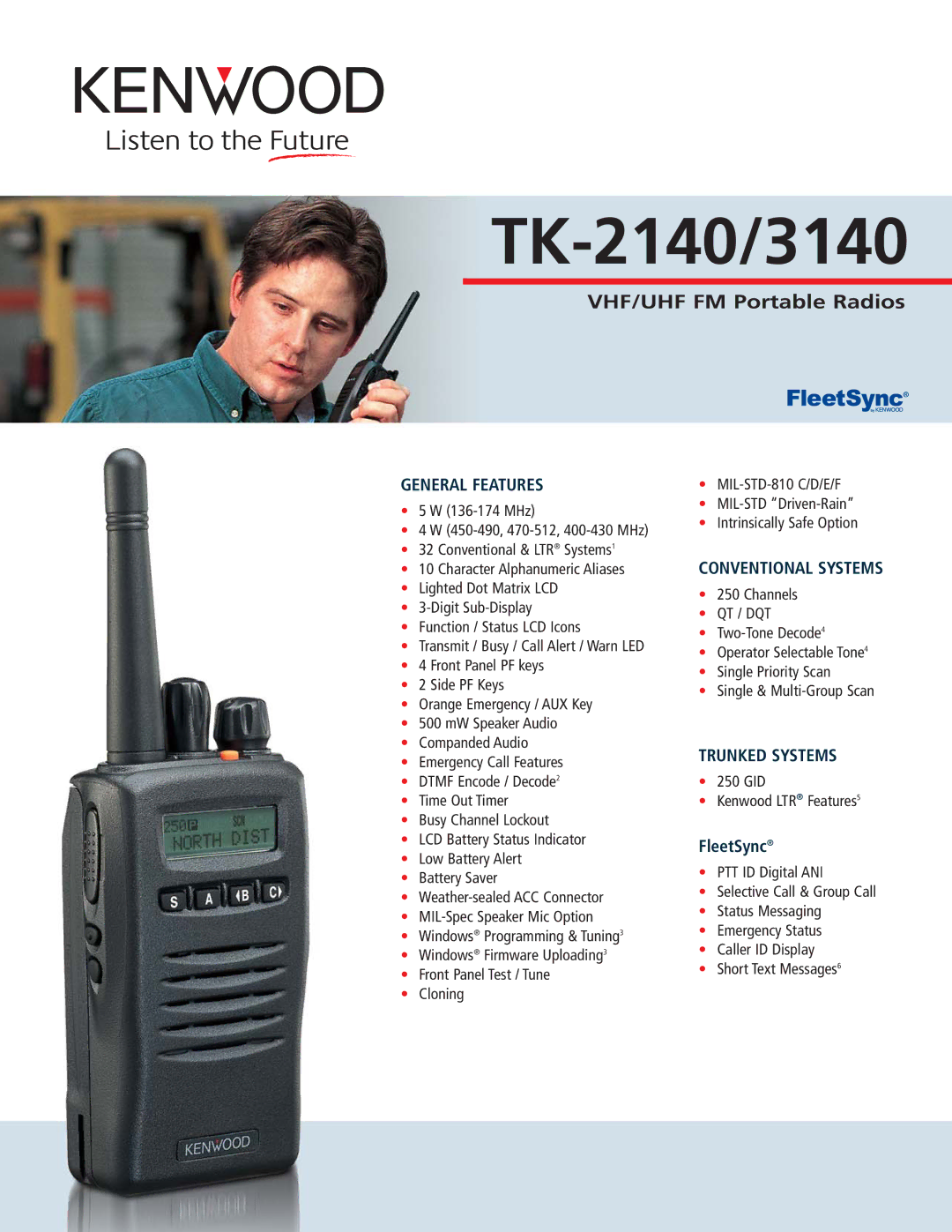 Kenwood TK-2140, TK-3140 manual General Features, Conventional Systems, Trunked Systems 