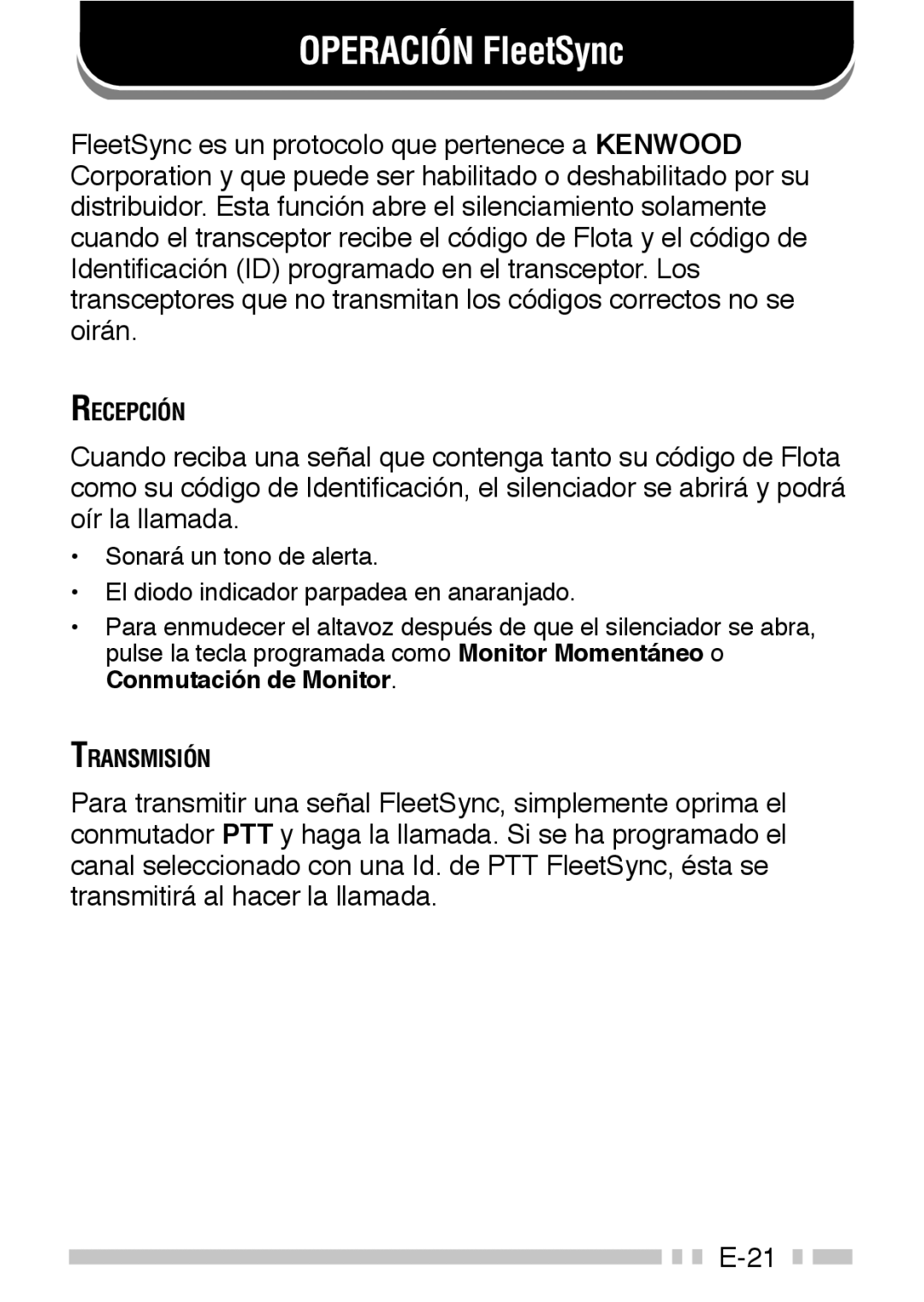 Kenwood TK-3160 instruction manual Operación FleetSync 