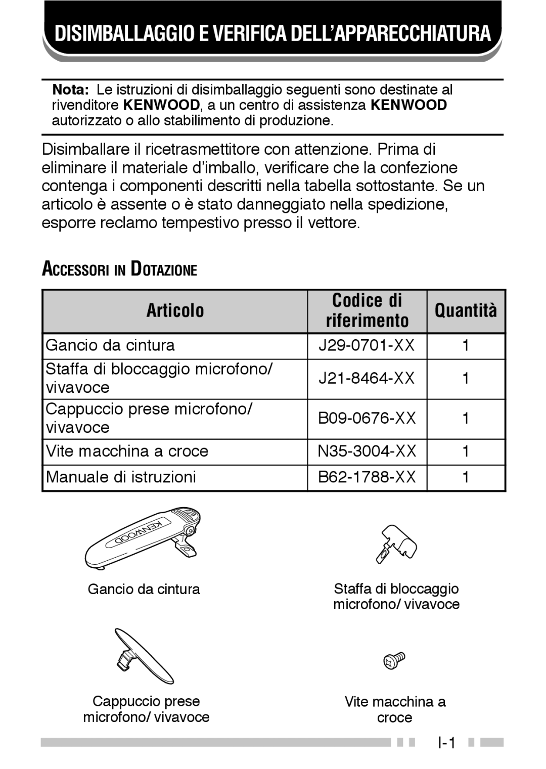 Kenwood TK-3160 instruction manual Articolo Codice di, Quantità 