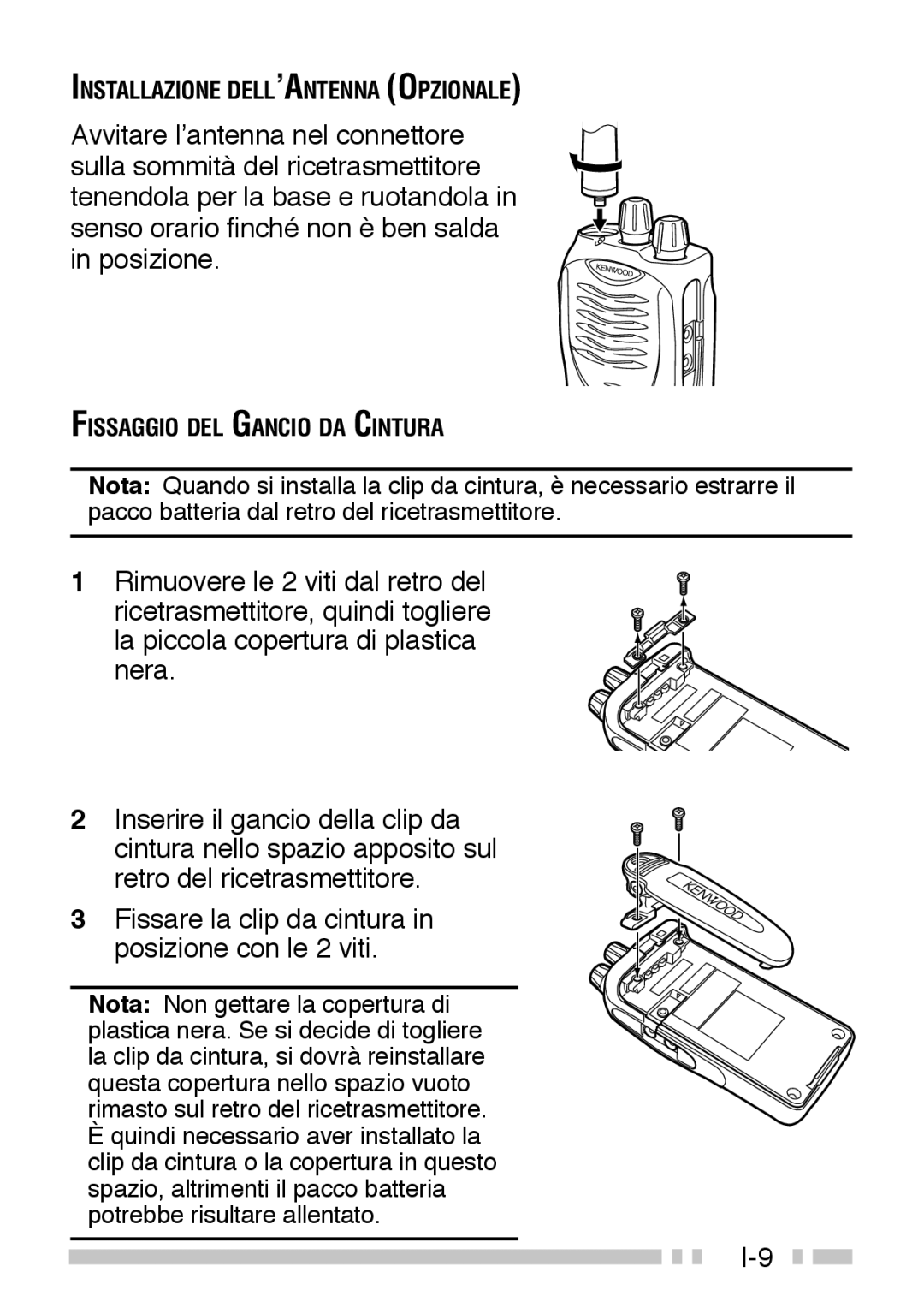 Kenwood TK-3160 instruction manual Installazione DELL’ANTENNA Opzionale 