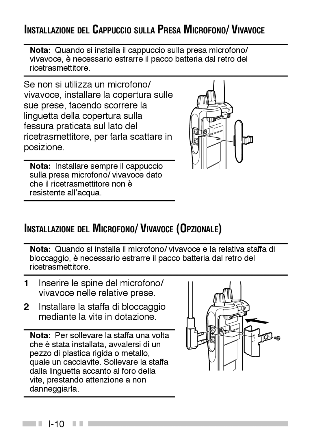 Kenwood TK-3160 instruction manual Installazione DEL MICROFONO/ Vivavoce Opzionale 