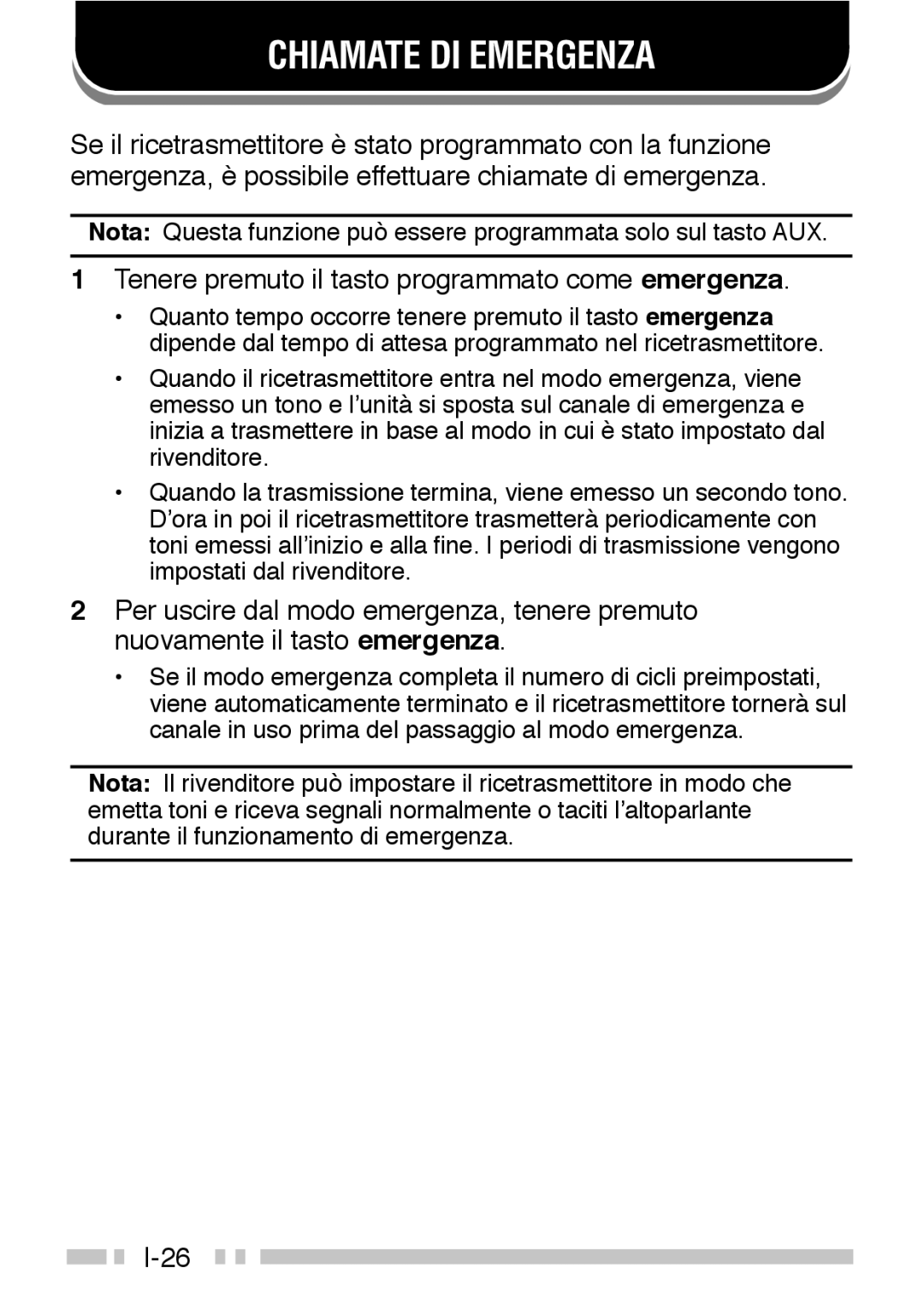 Kenwood TK-3160 instruction manual Chiamate DI Emergenza, Tenere premuto il tasto programmato come emergenza 