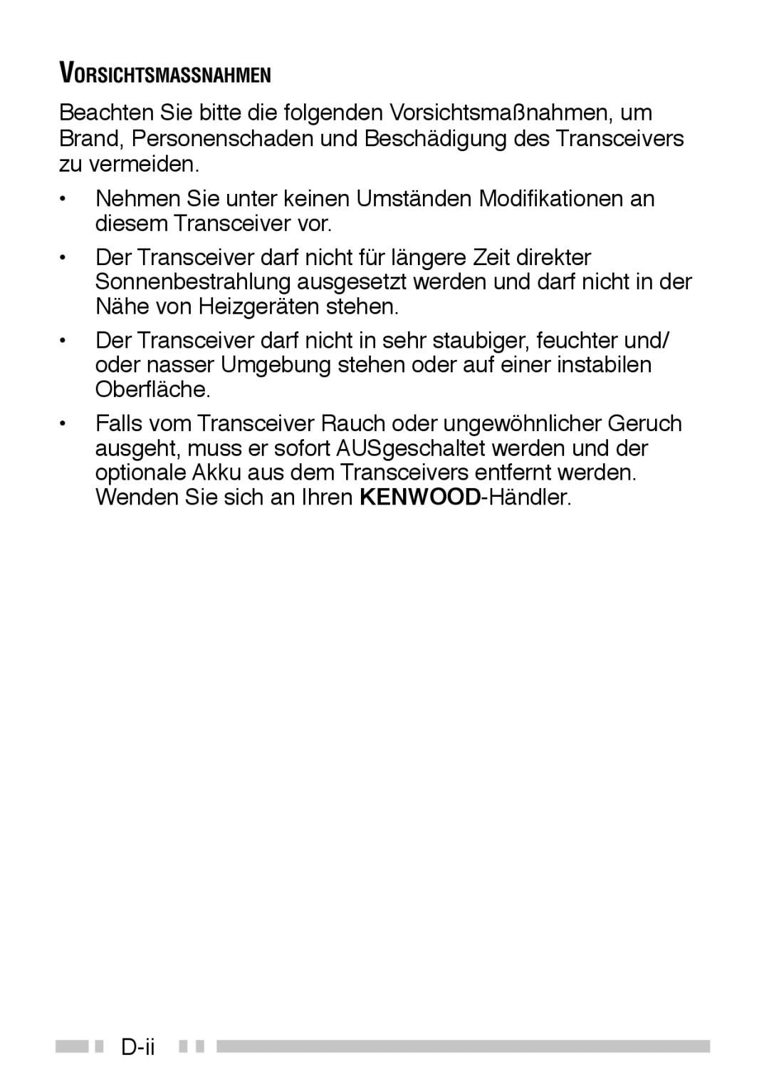 Kenwood TK-3160 instruction manual Vorsichtsmassnahmen 