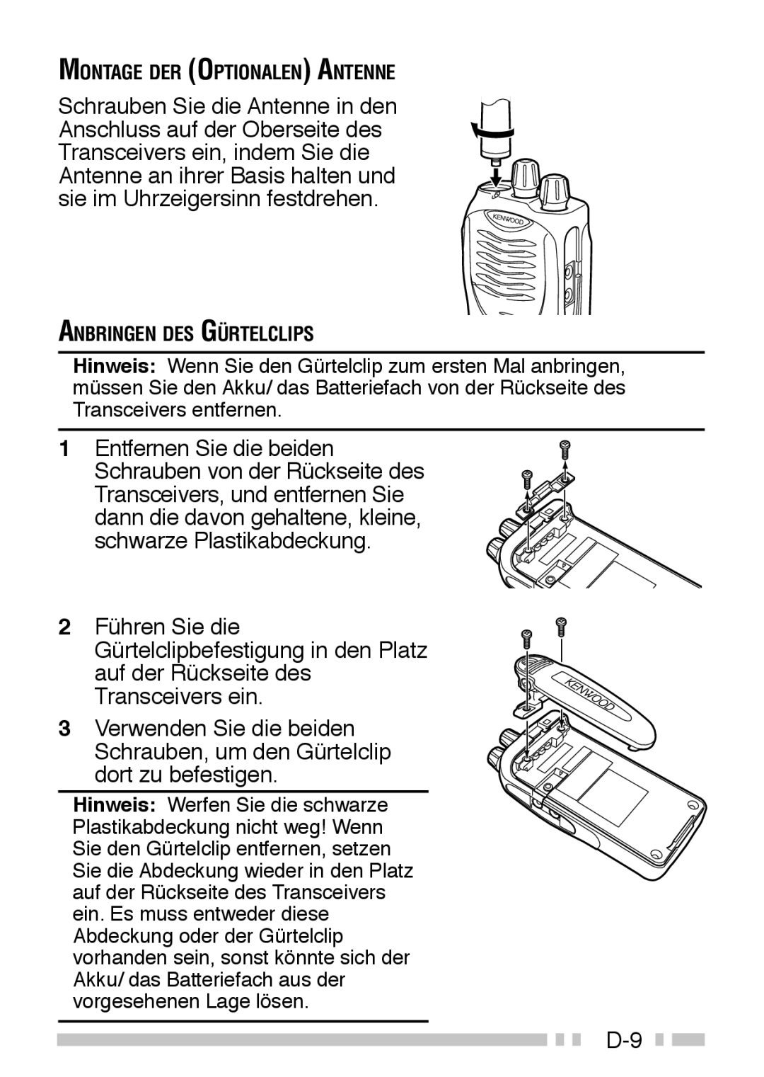 Kenwood TK-3160 instruction manual Montage DER Optionalen Antenne 