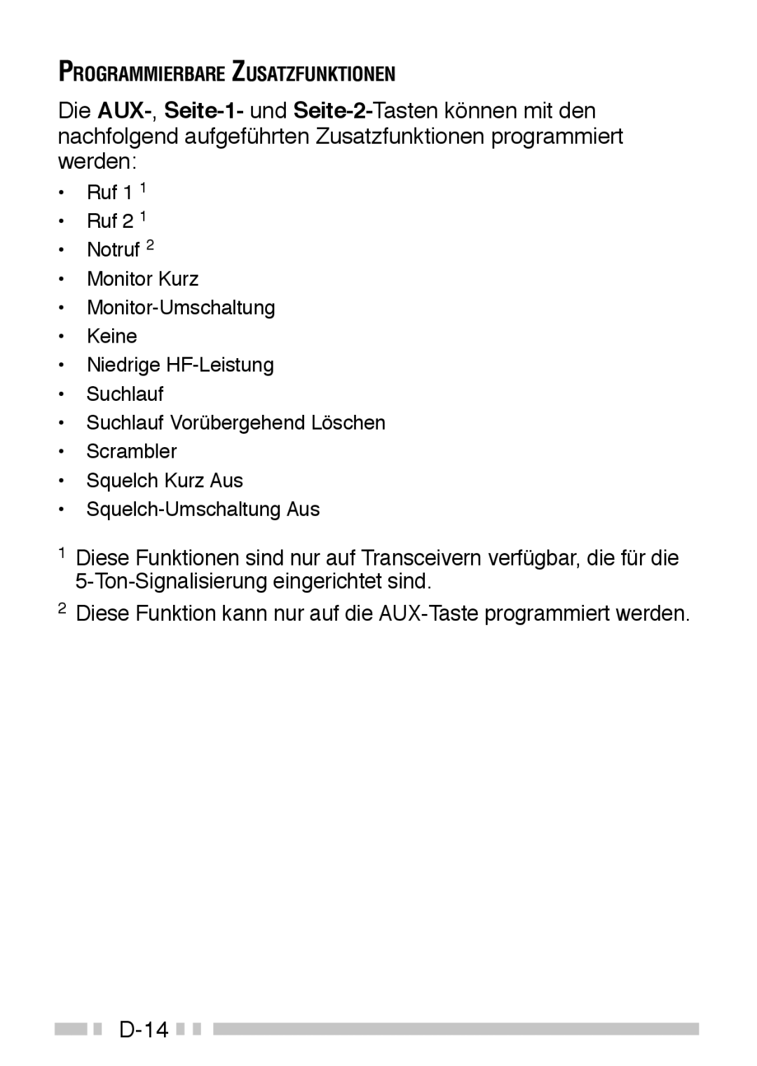 Kenwood TK-3160 instruction manual Programmierbare Zusatzfunktionen 