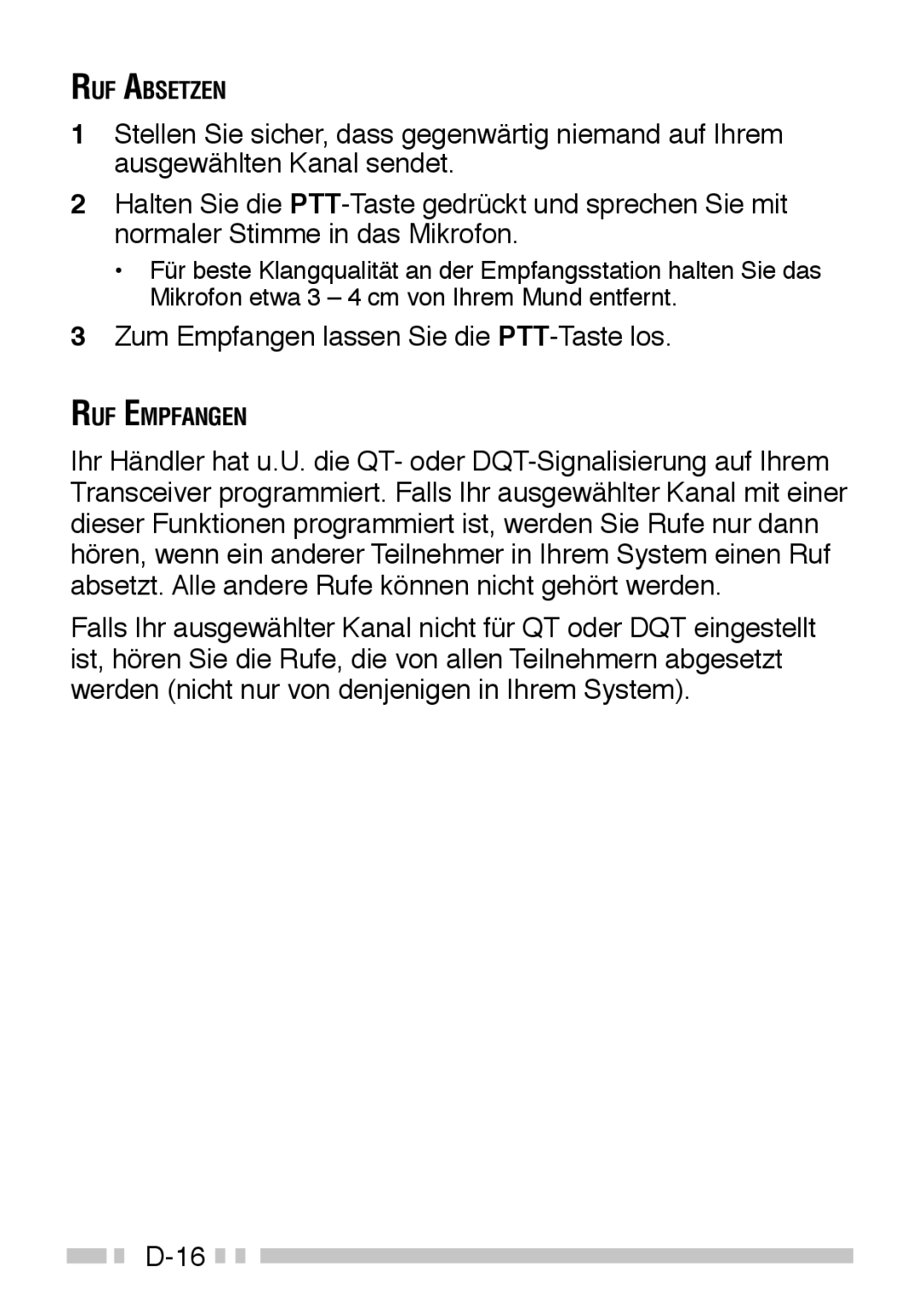 Kenwood TK-3160 instruction manual Zum Empfangen lassen Sie die PTT-Taste los 