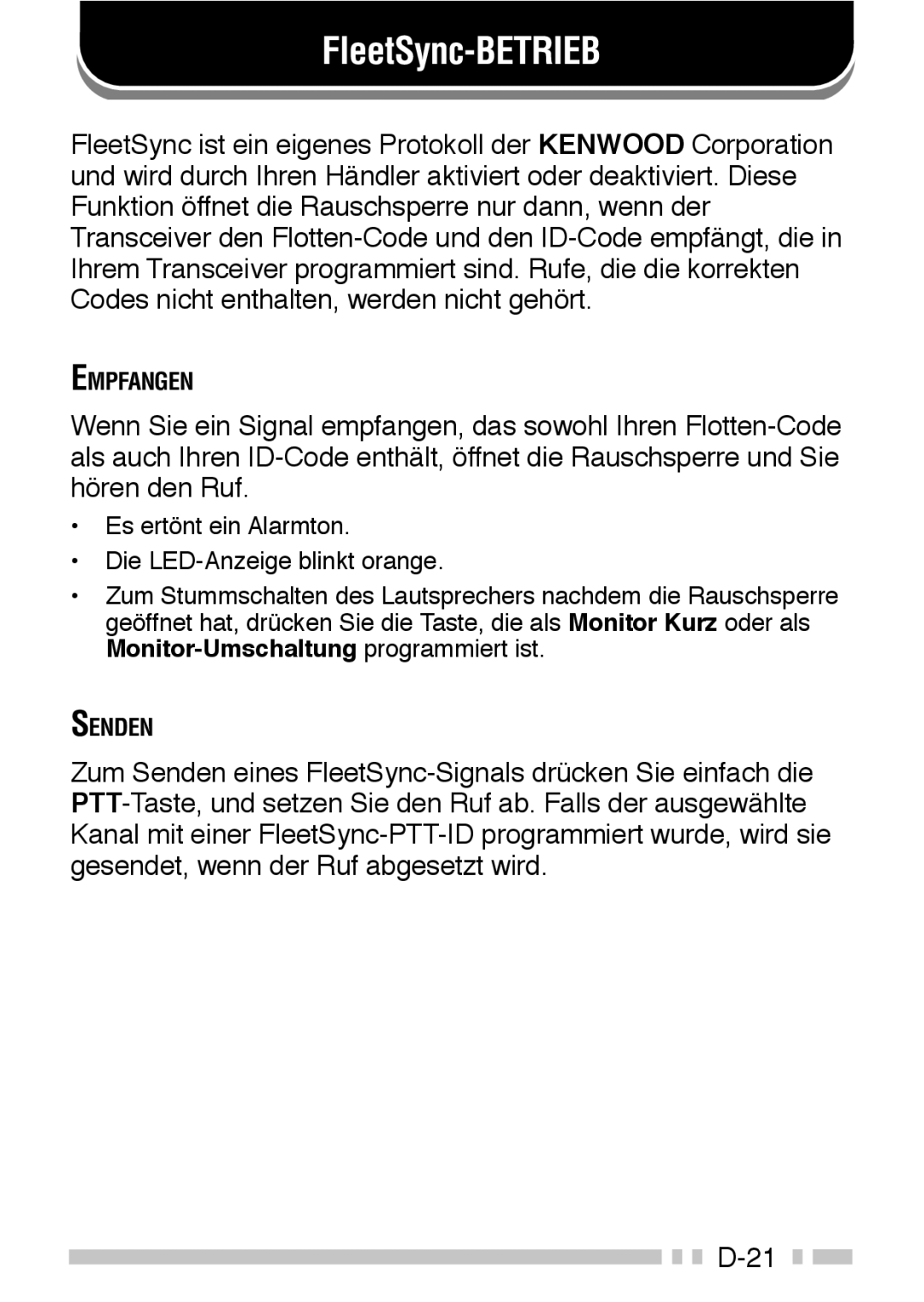 Kenwood TK-3160 instruction manual FleetSync-BETRIEB 