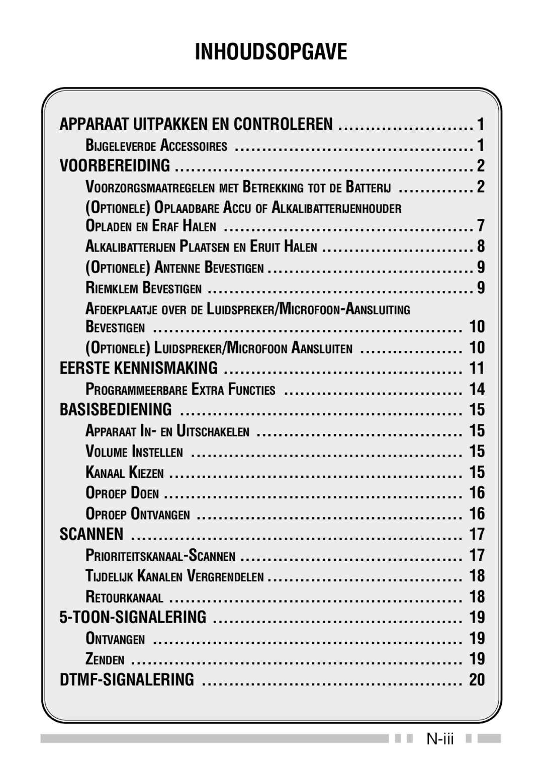 Kenwood TK-3160 instruction manual Inhoudsopgave 