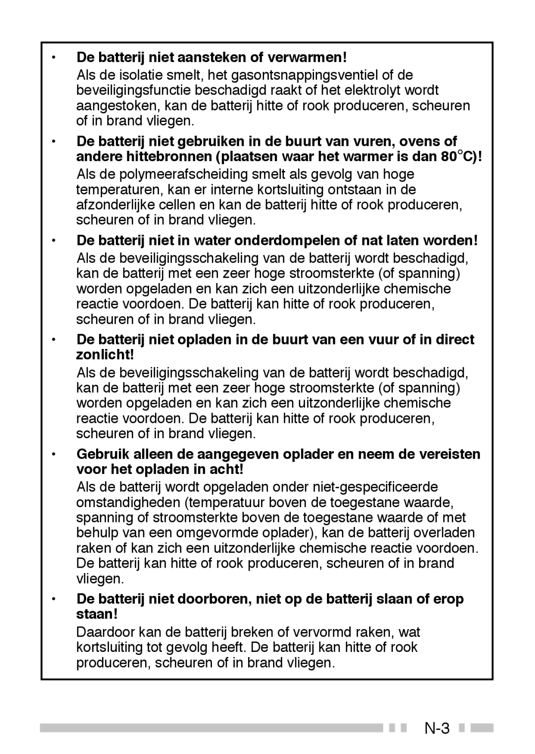 Kenwood TK-3160 De batterij niet aansteken of verwarmen, De batterij niet in water onderdompelen of nat laten worden 