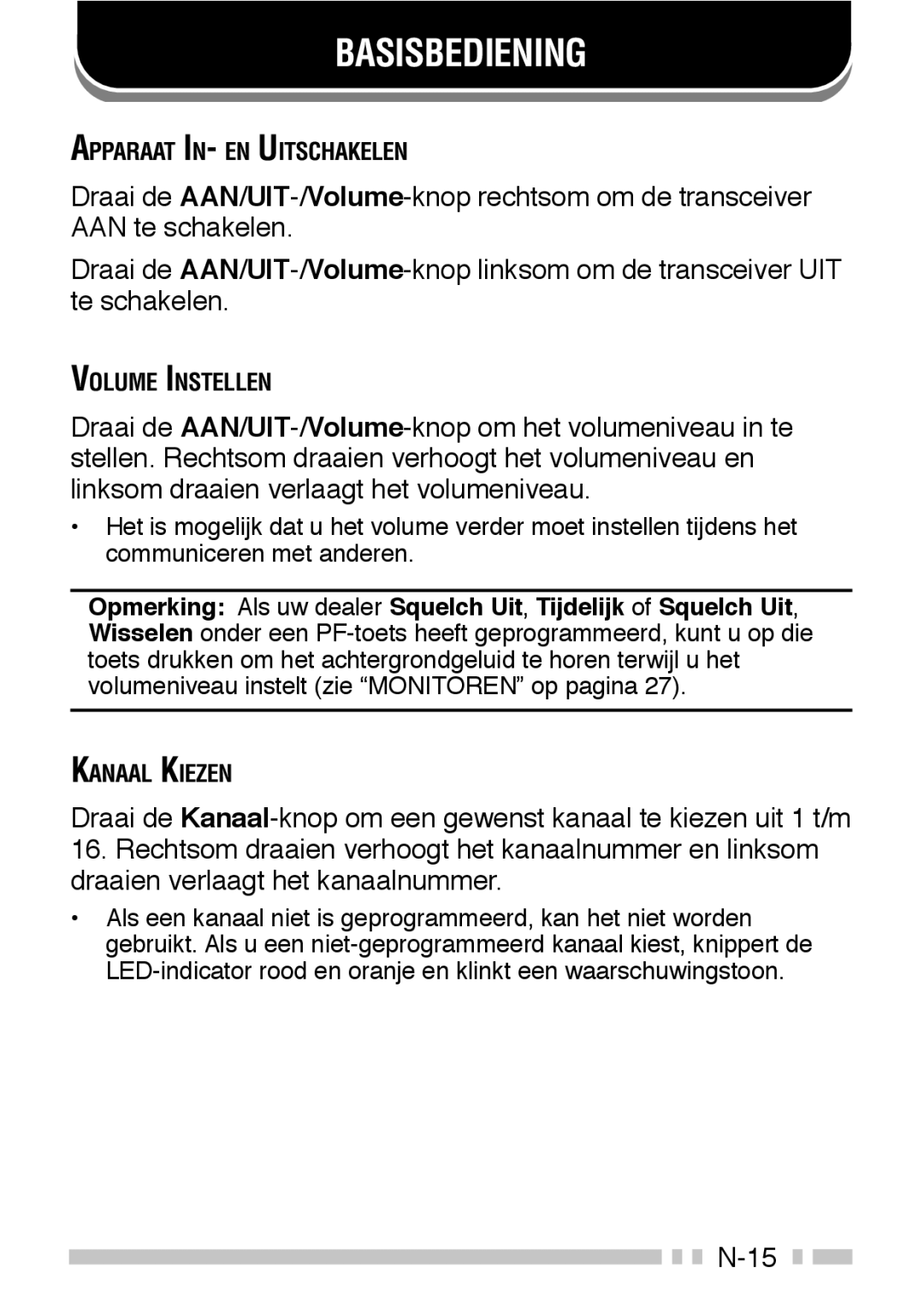 Kenwood TK-3160 instruction manual Basisbediening 