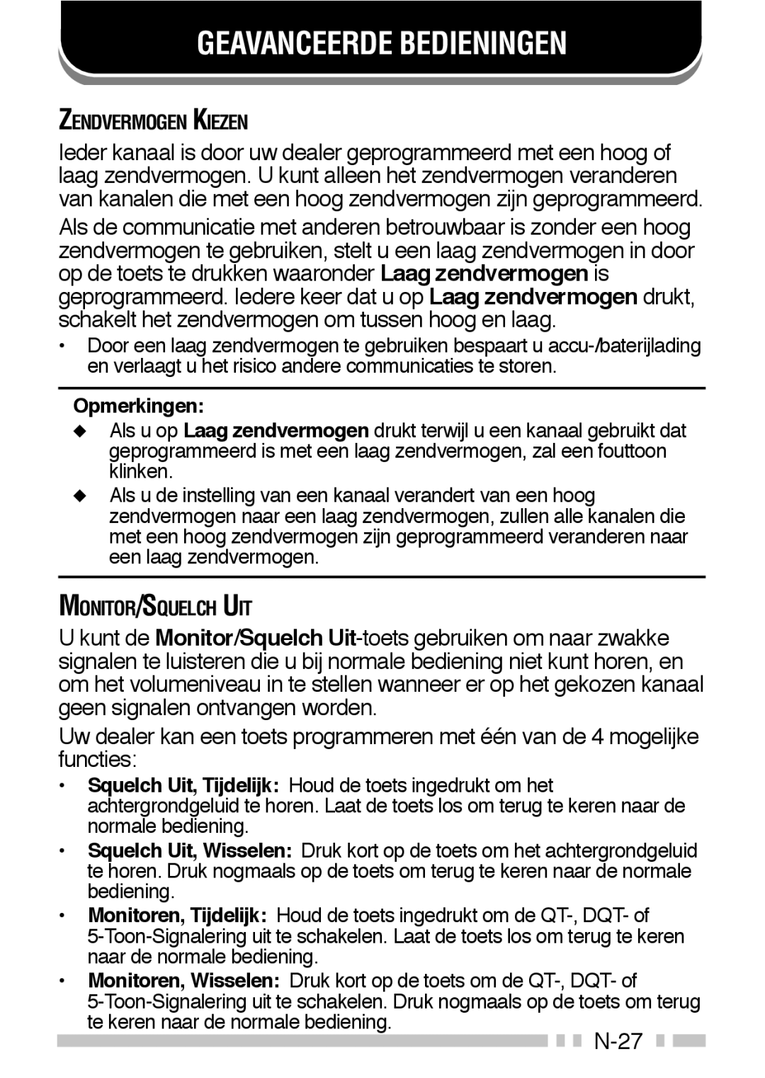 Kenwood TK-3160 instruction manual Geavanceerde Bedieningen 