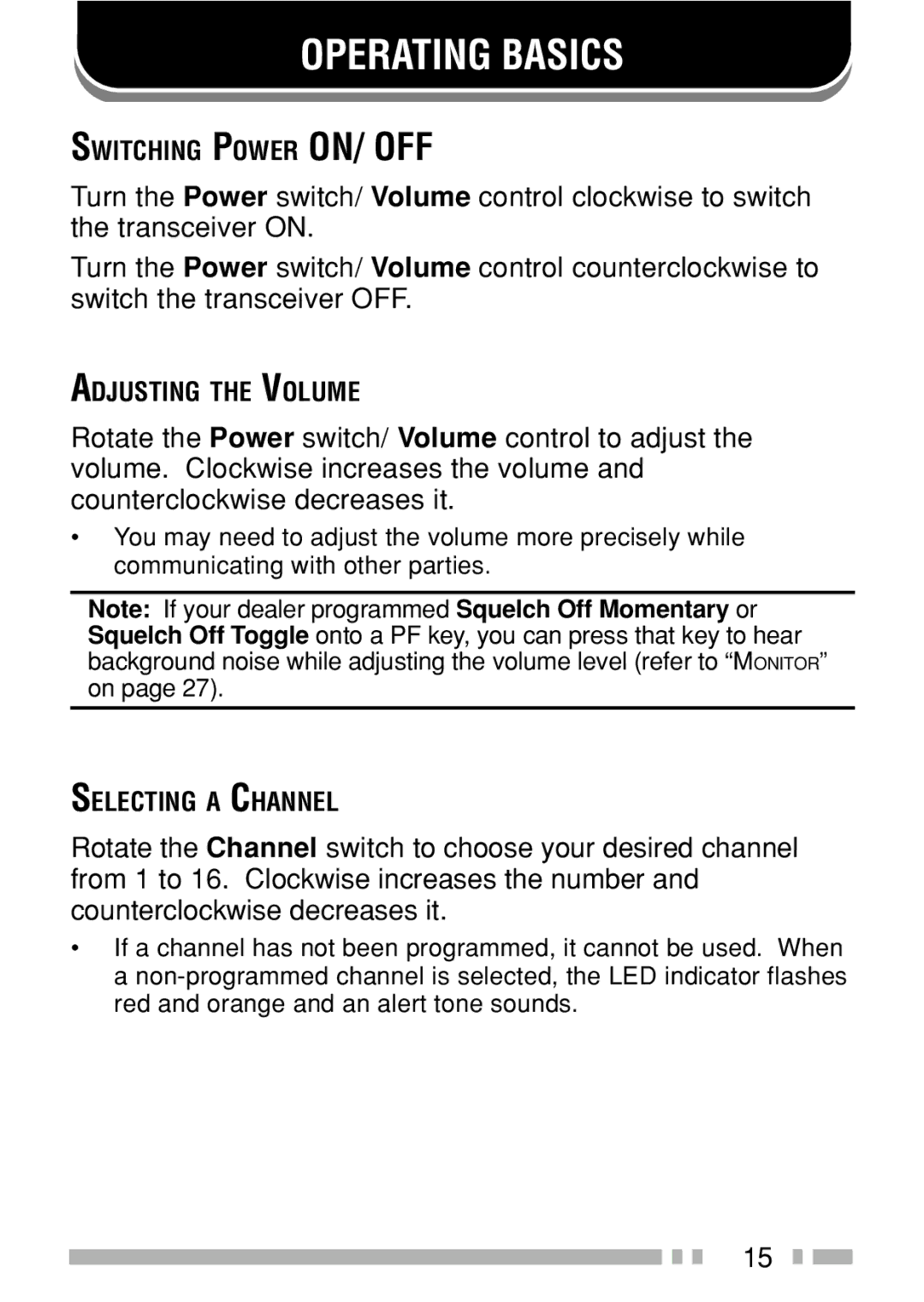 Kenwood TK-3160 instruction manual Operating Basics 