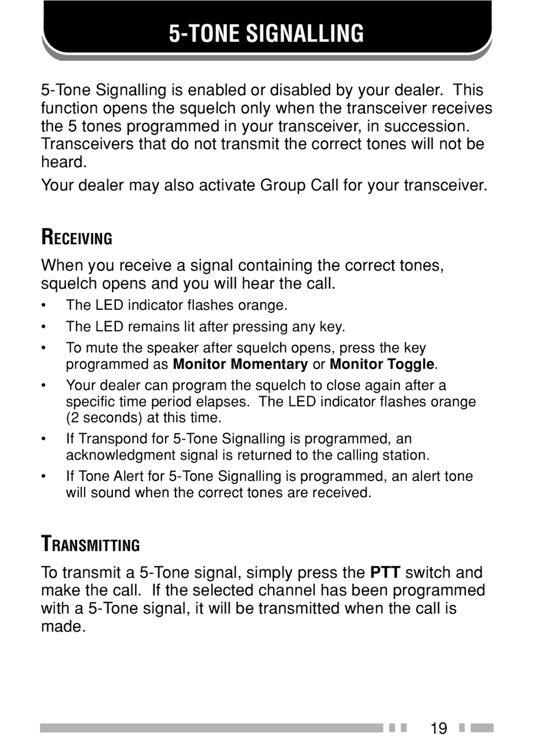 Kenwood TK-3160 instruction manual Tone Signalling 