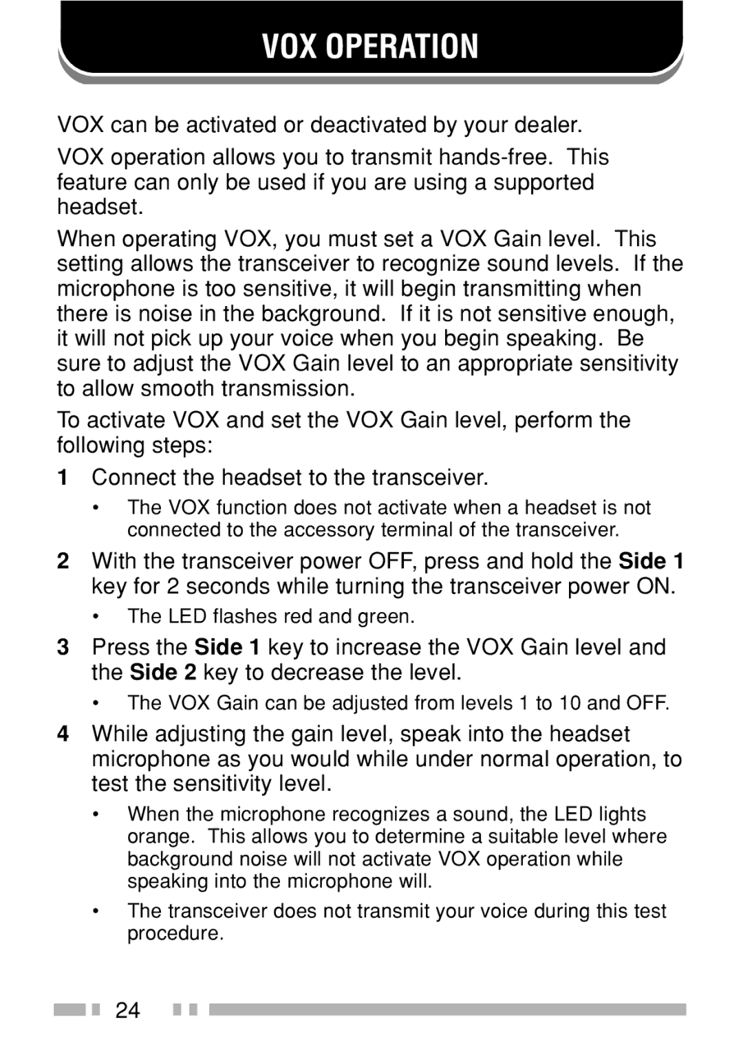 Kenwood TK-3160 instruction manual VOX Operation 