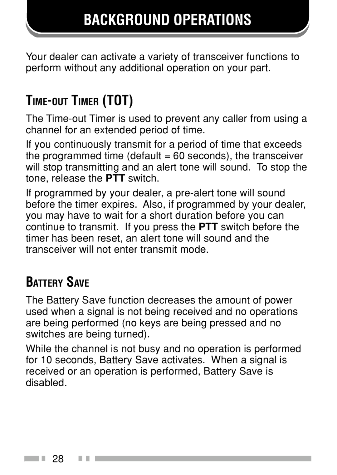 Kenwood TK-3160 instruction manual Background Operations 