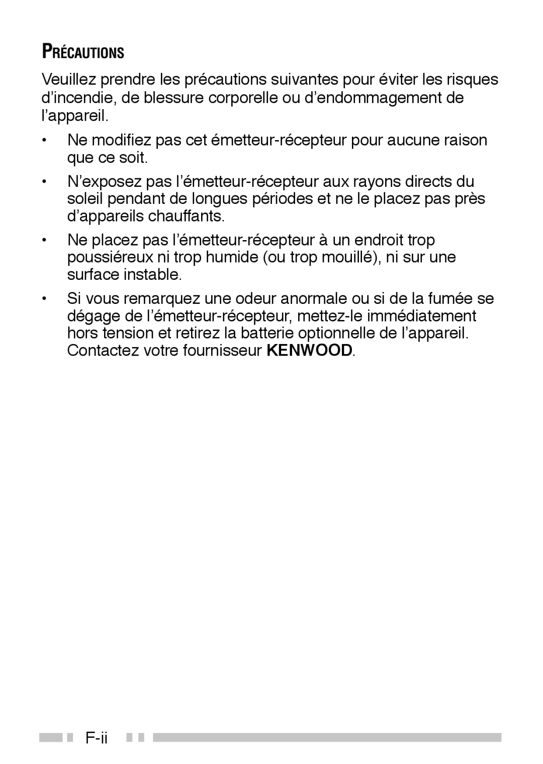 Kenwood TK-3160 instruction manual Précautions 