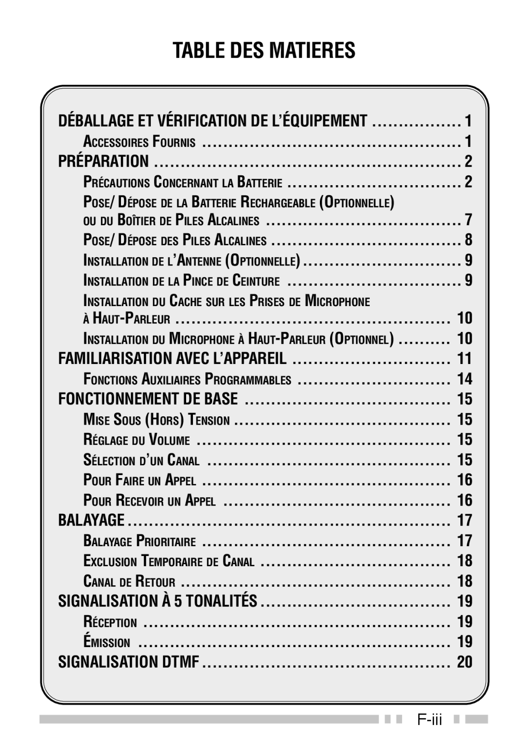 Kenwood TK-3160 instruction manual Table DES Matieres 