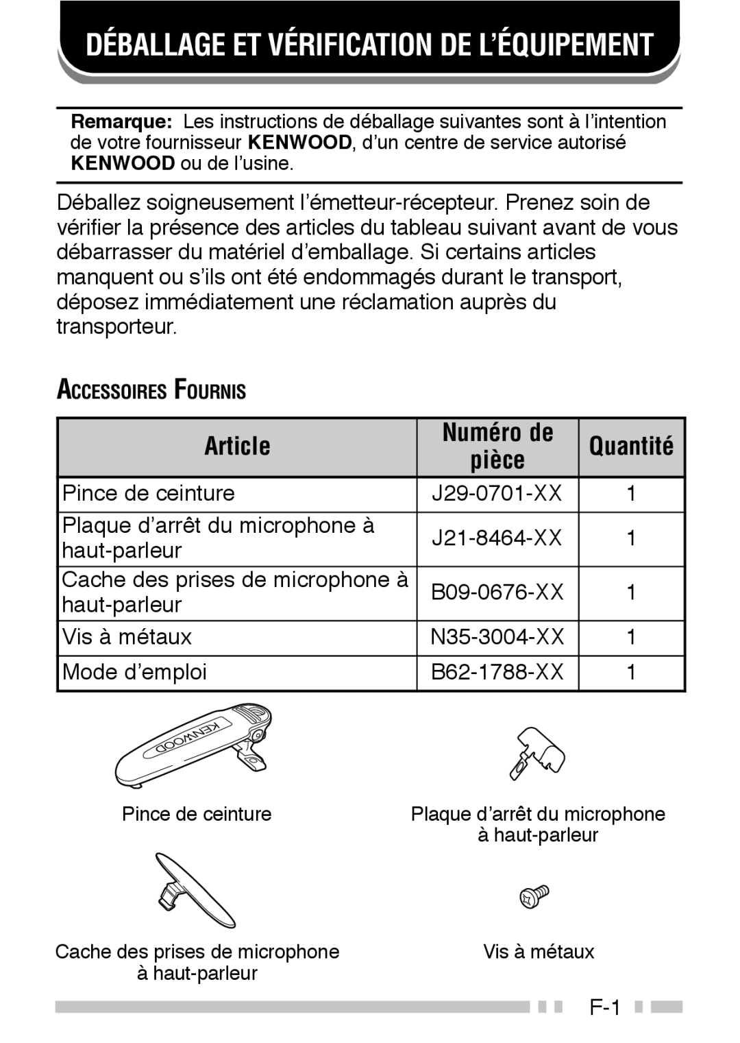 Kenwood TK-3160 instruction manual Article Numéro de, Quantité 