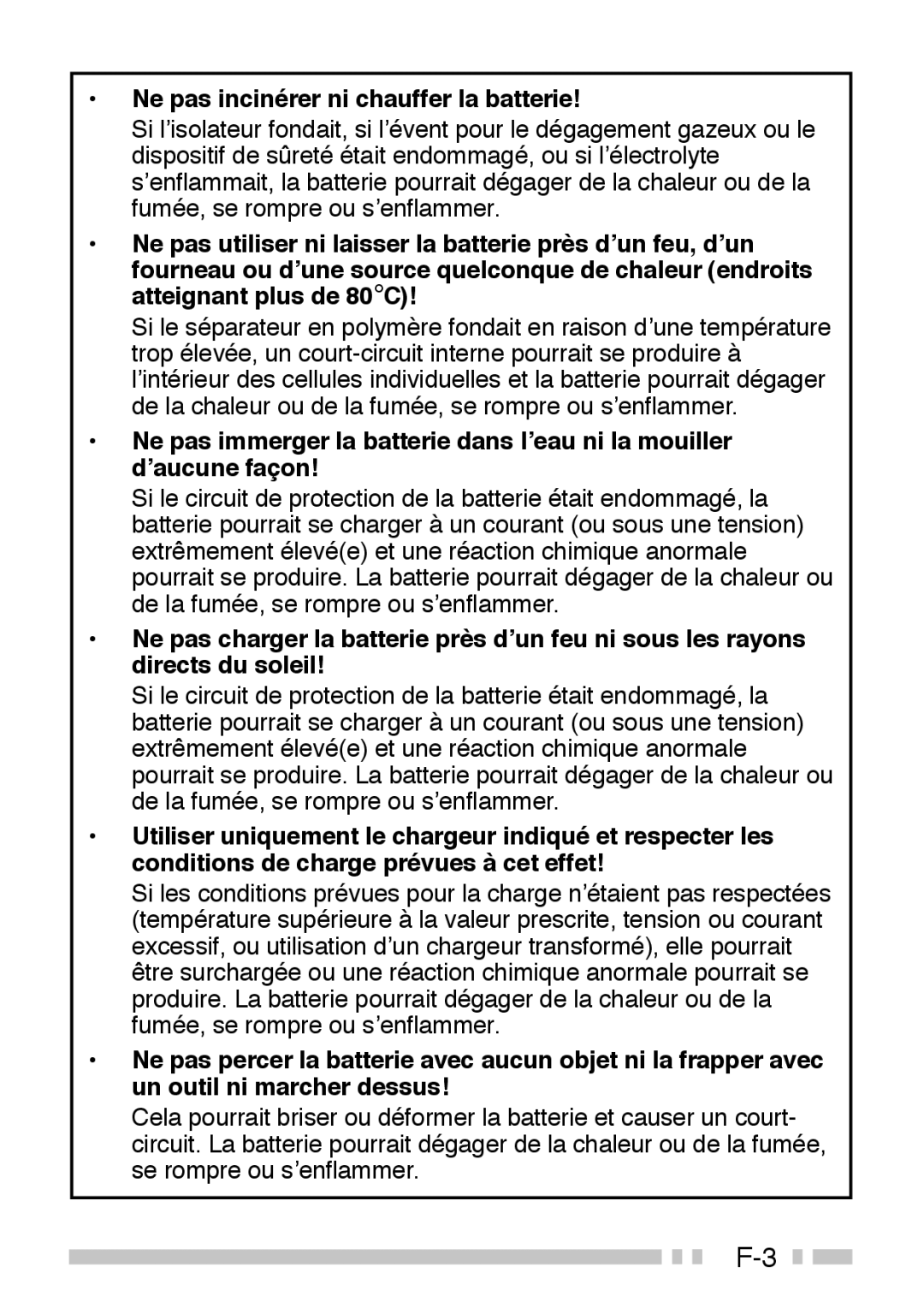 Kenwood TK-3160 instruction manual Ne pas incinérer ni chauffer la batterie 