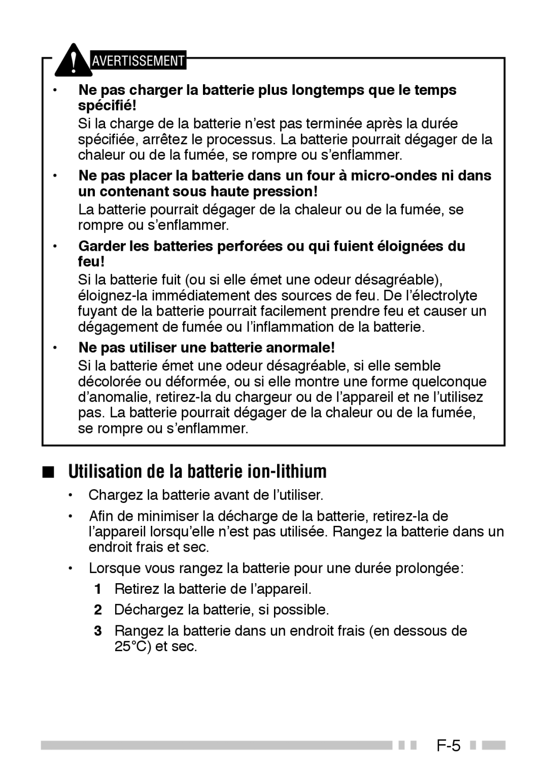 Kenwood TK-3160 instruction manual Utilisation de la batterie ion-lithium, Ne pas utiliser une batterie anormale 