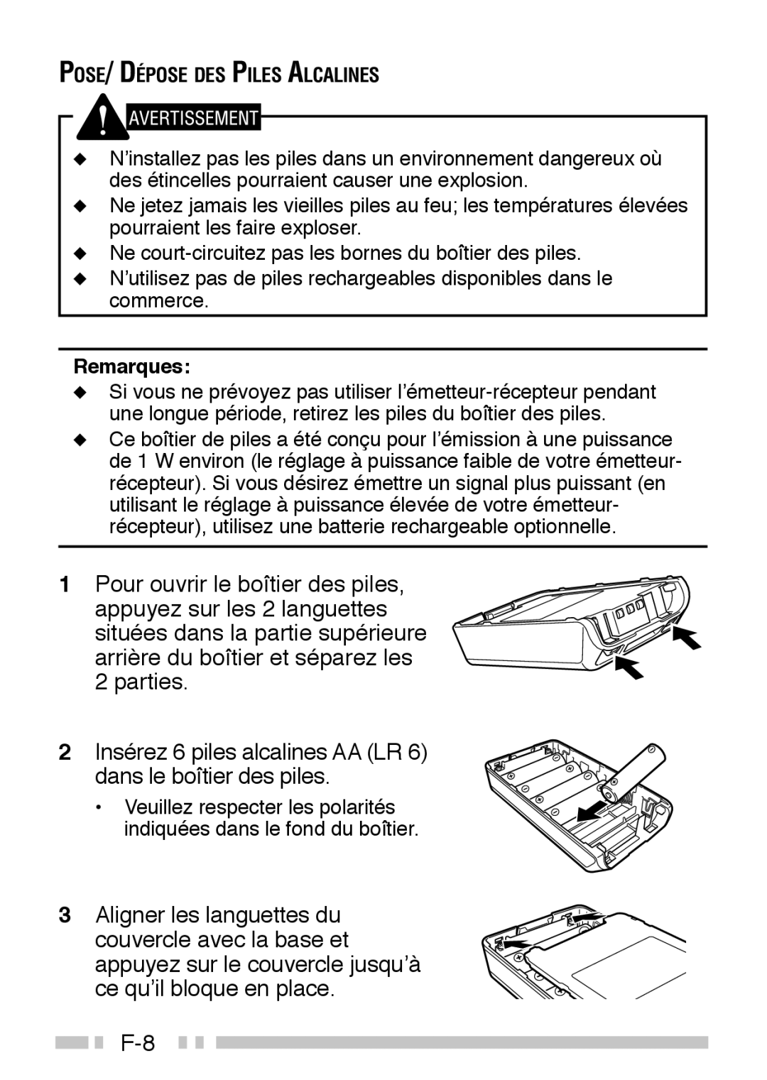 Kenwood TK-3160 instruction manual POSE/ Dépose DES Piles Alcalines 