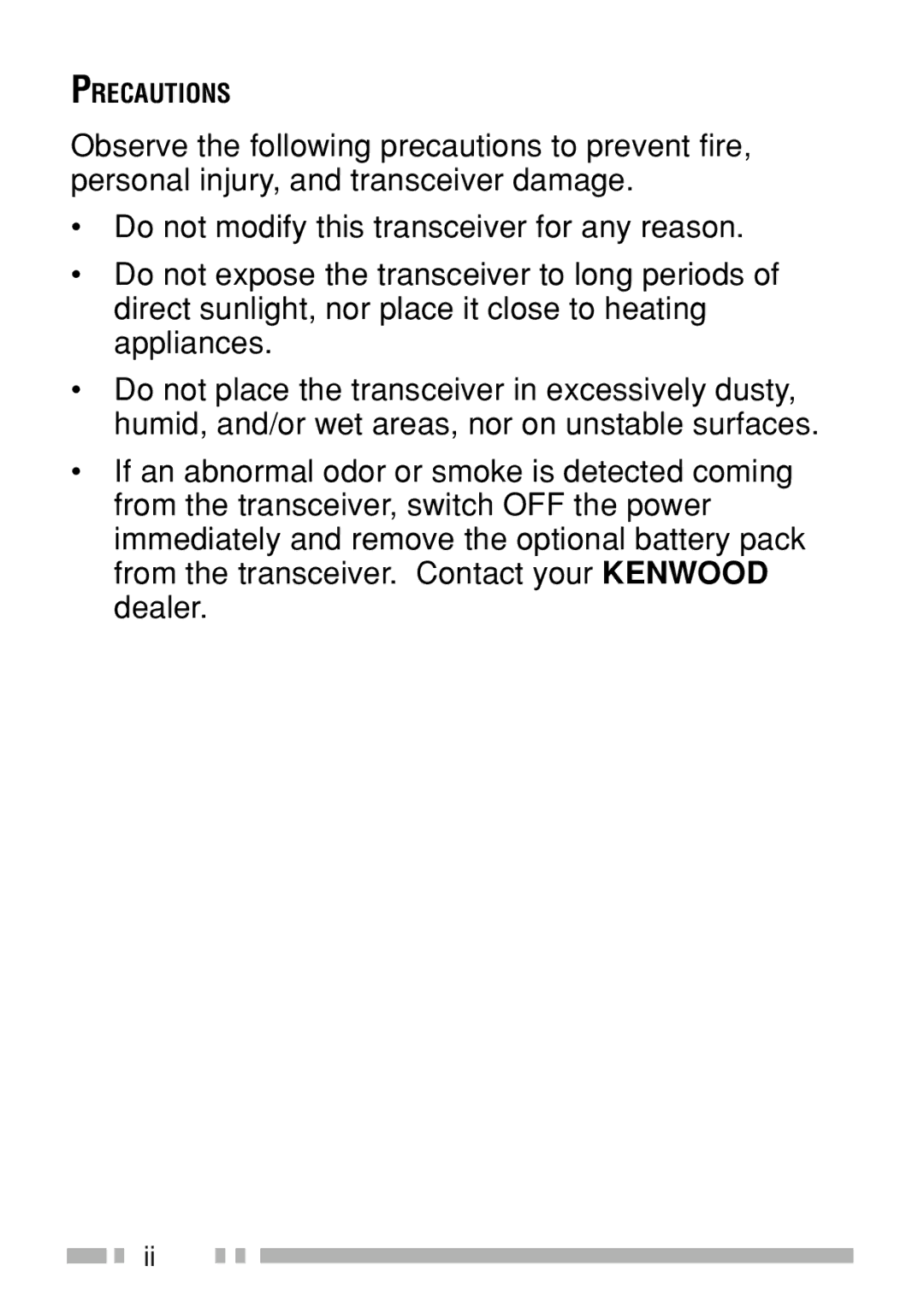 Kenwood TK-3160 instruction manual Precautions 