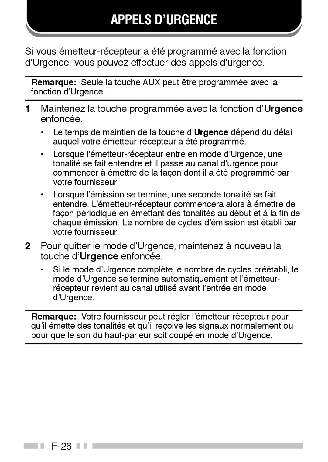 Kenwood TK-3160 instruction manual Appels D’URGENCE 