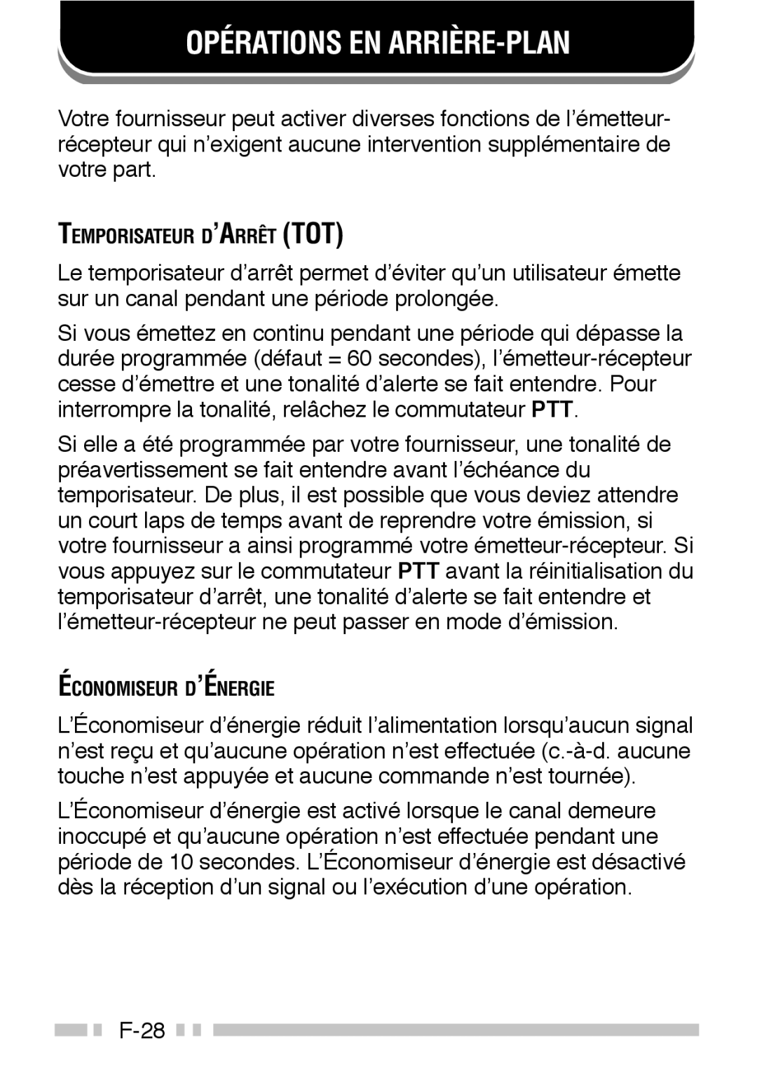 Kenwood TK-3160 instruction manual Opérations EN ARRIÈRE-PLAN 