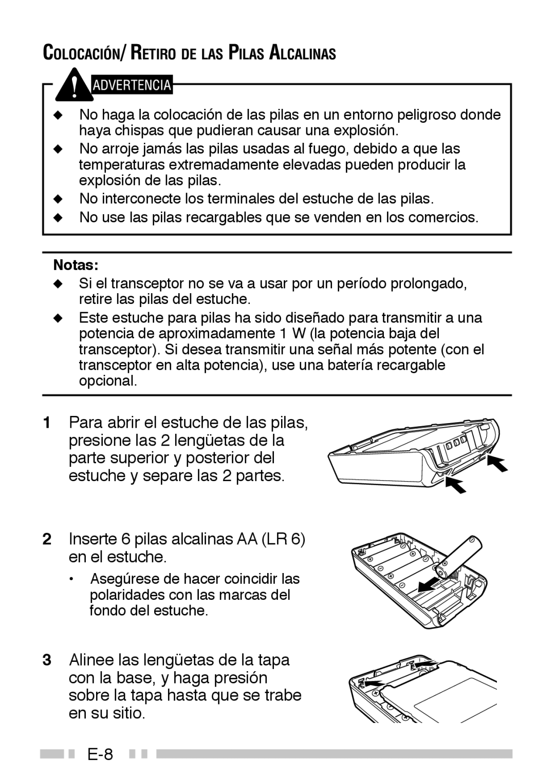 Kenwood TK-3160 instruction manual COLOCACIÓN/ Retiro DE LAS Pilas Alcalinas 