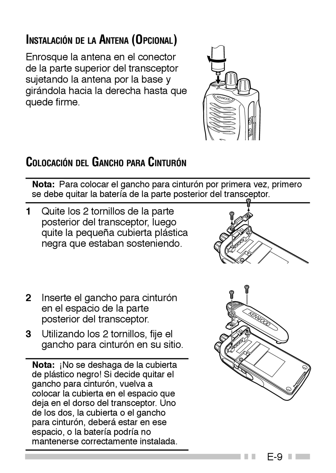 Kenwood TK-3160 instruction manual Instalación DE LA Antena Opcional 