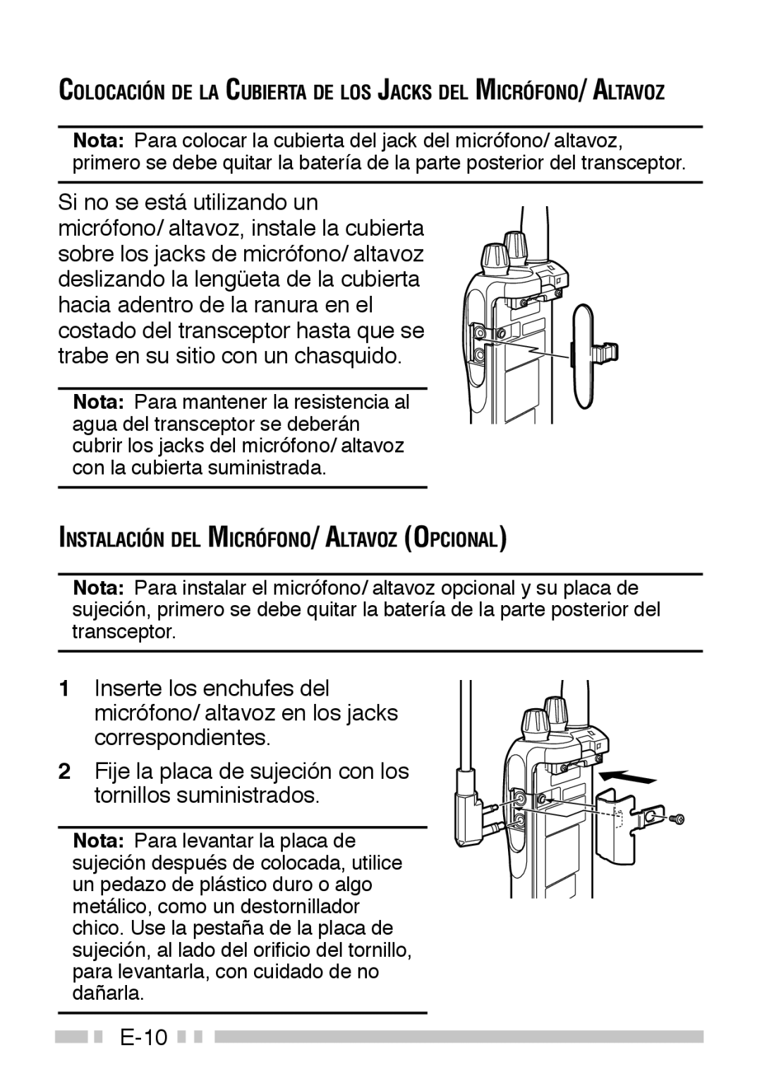 Kenwood TK-3160 instruction manual Instalación DEL MICRÓFONO/ Altavoz Opcional 