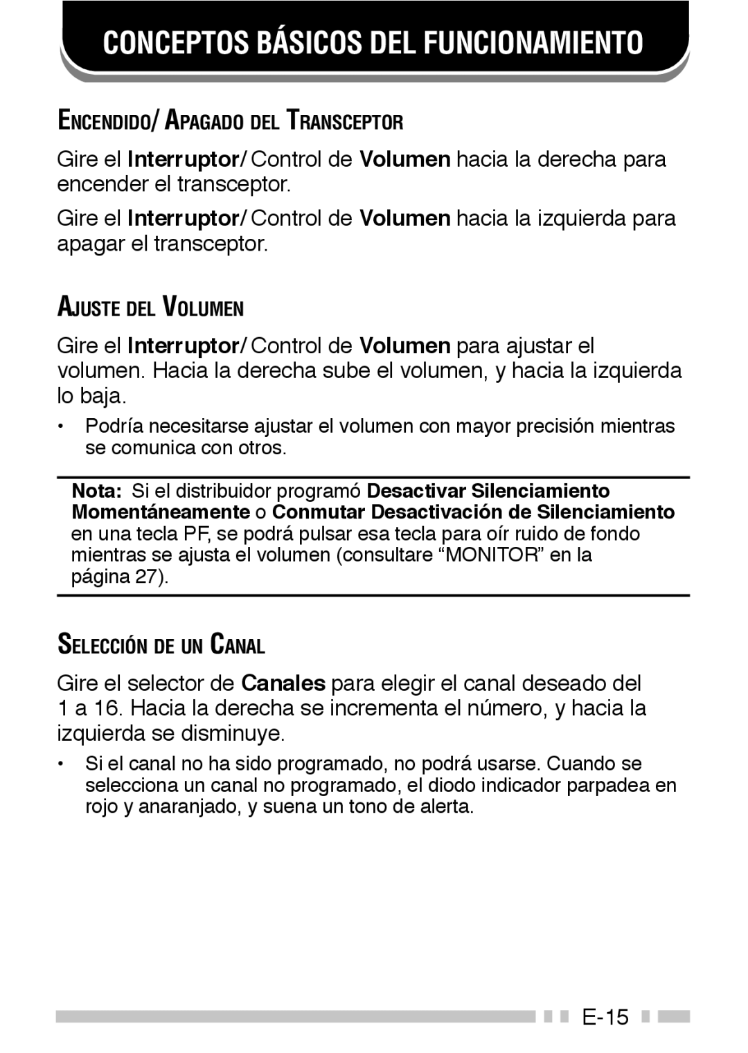 Kenwood TK-3160 instruction manual Conceptos Básicos DEL Funcionamiento 