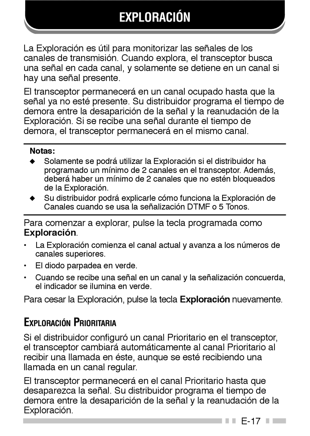 Kenwood TK-3160 instruction manual Exploración, Notas 