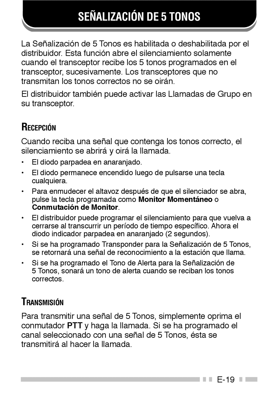 Kenwood TK-3160 instruction manual Señalización DE 5 Tonos 