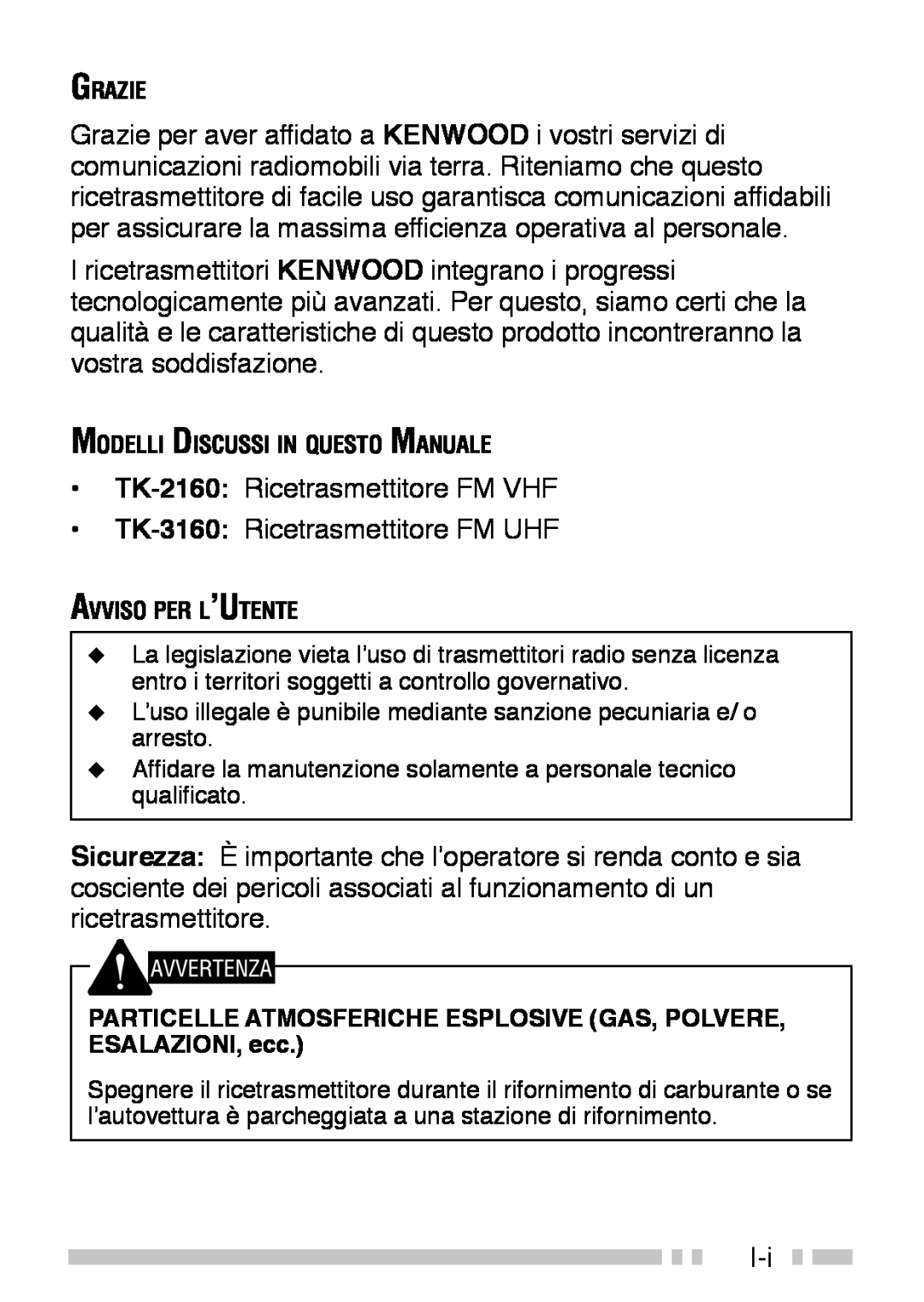 Kenwood TK-3160 instruction manual •TK-2160: Ricetrasmettitore FM VHF 
