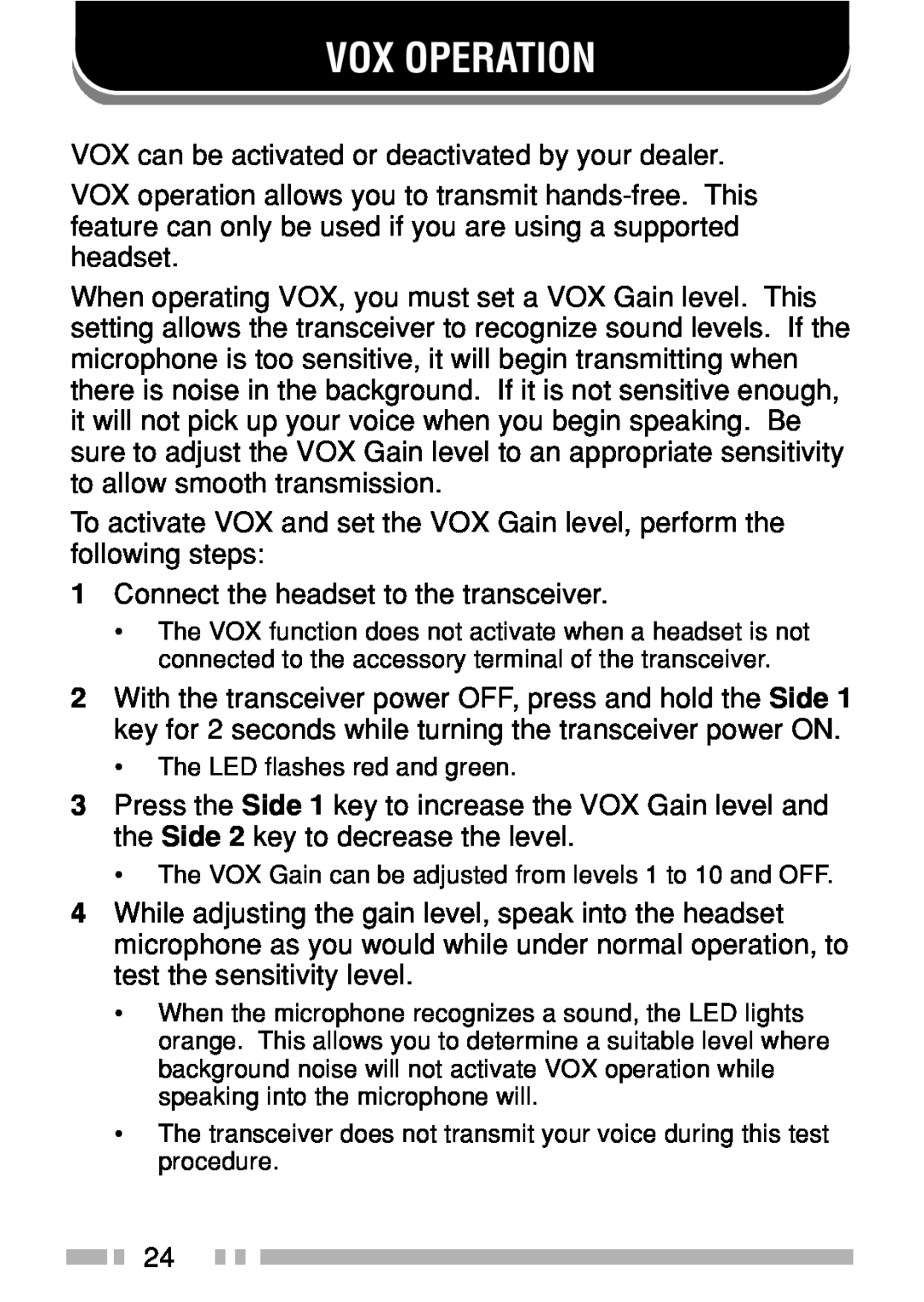 Kenwood TK-3160 instruction manual Vox Operation 