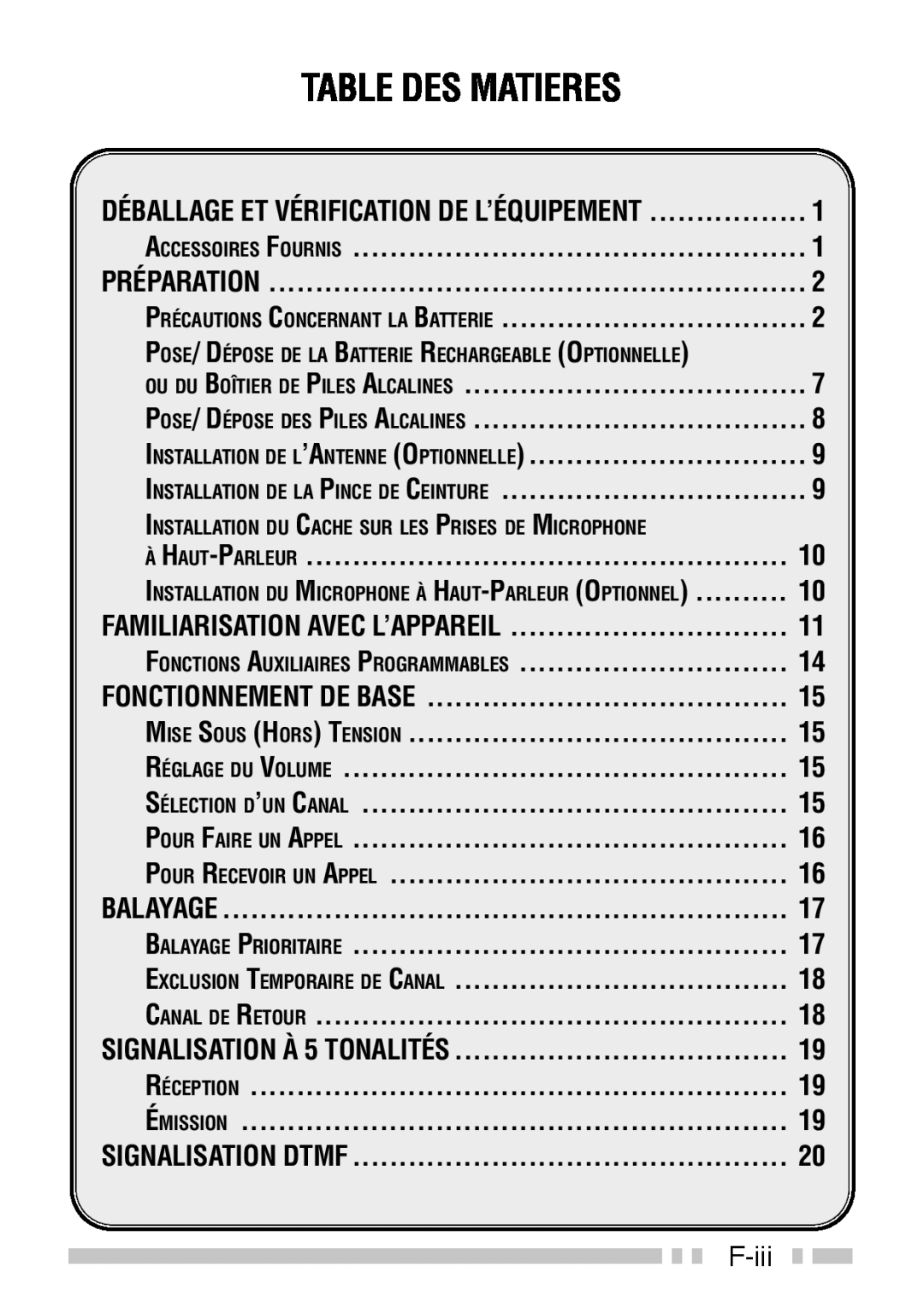 Kenwood TK-3160 instruction manual Table Des Matieres 