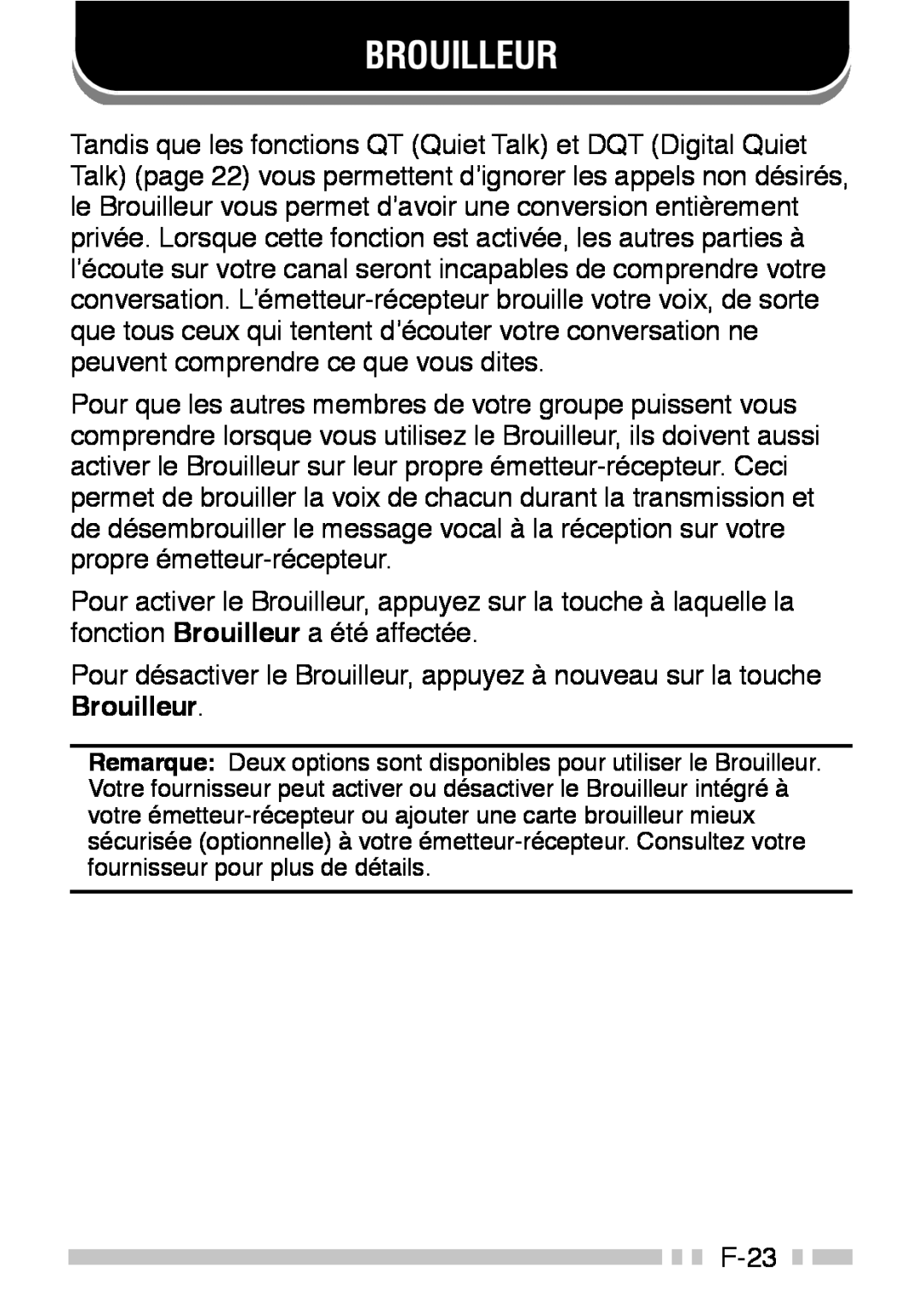 Kenwood TK-3160 instruction manual Brouilleur 
