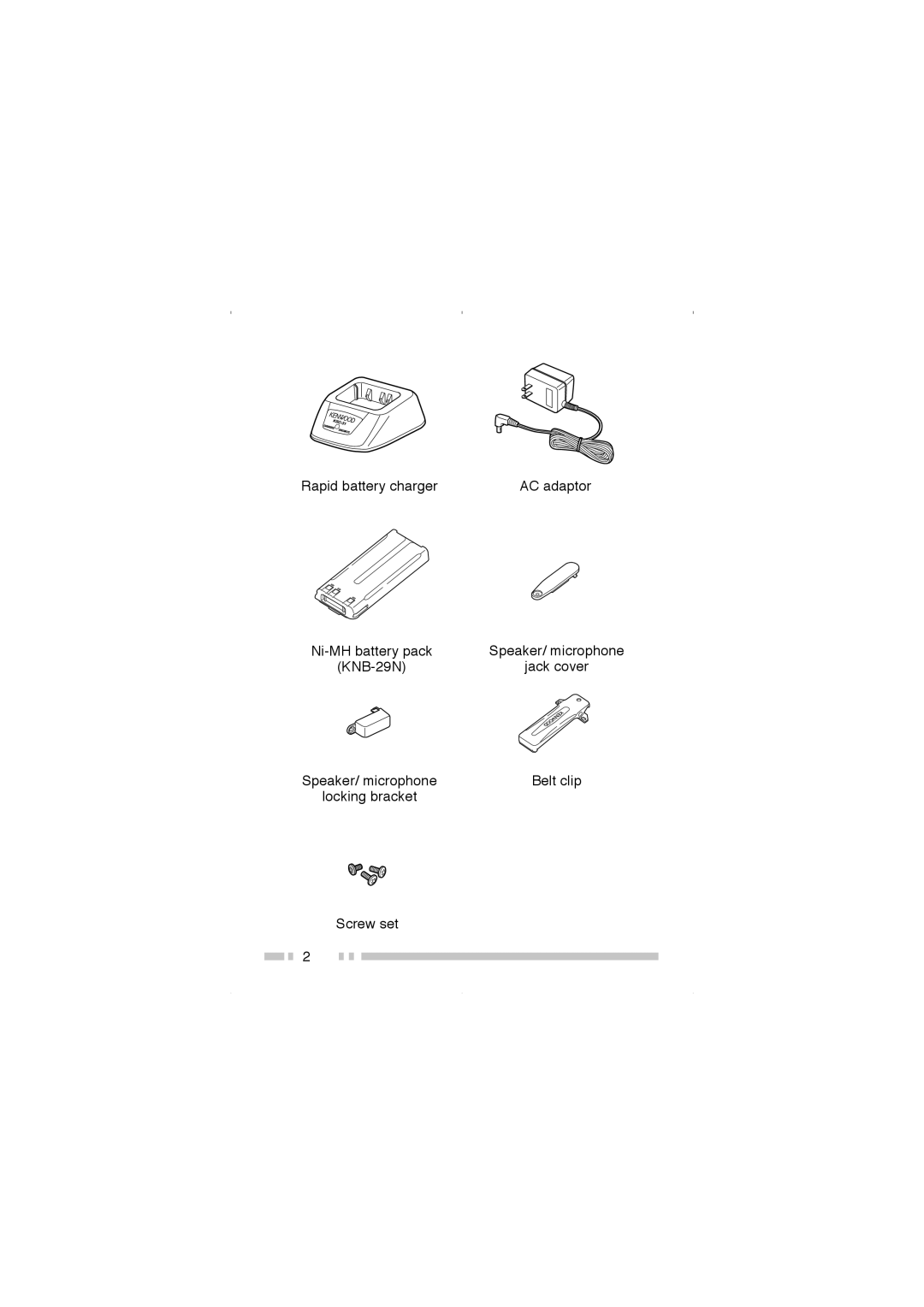 Kenwood TK-3200, TK-2200 instruction manual Rapid battery charger AC adaptor Ni-MH battery pack, Jack cover 