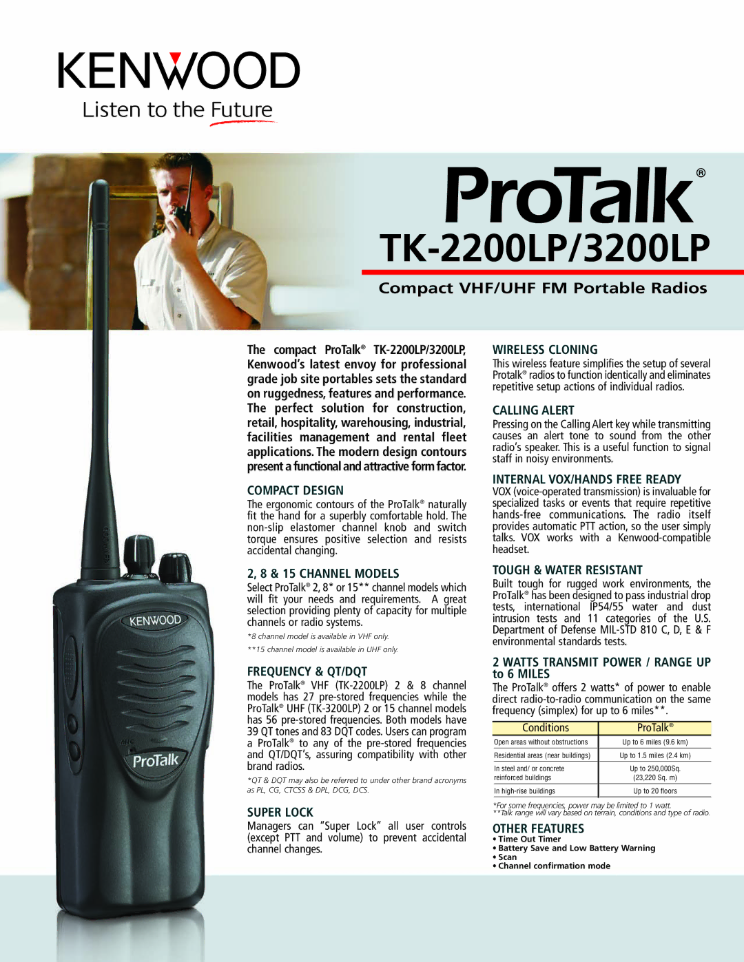 Kenwood TK-2200LP manual Compact Design, Wireless Cloning, Calling Alert, Internal VOX/HANDS Free Ready, Channel Models 