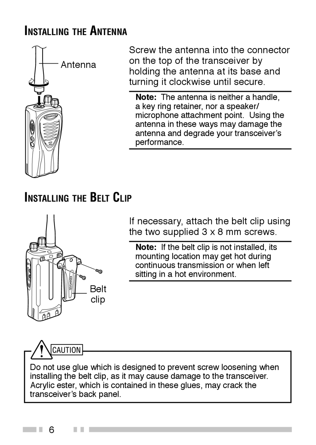 Kenwood TK-3202, TK-2202 instruction manual Installing the Antenna 