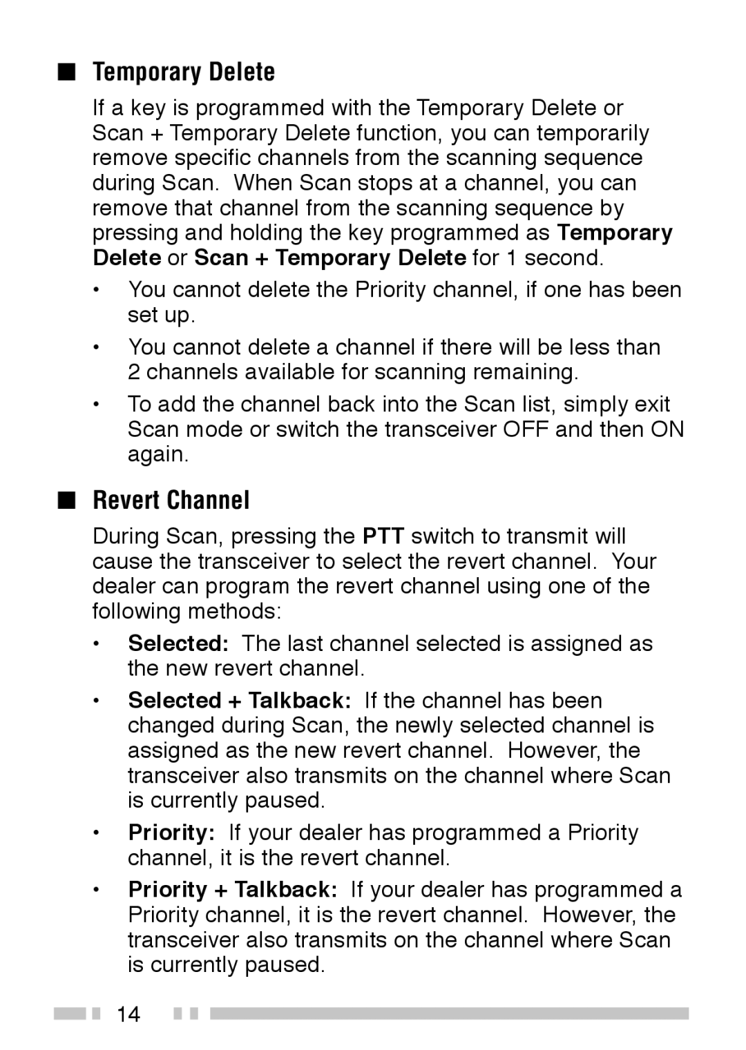 Kenwood TK-3202, TK-2202 instruction manual Temporary Delete, Revert Channel 